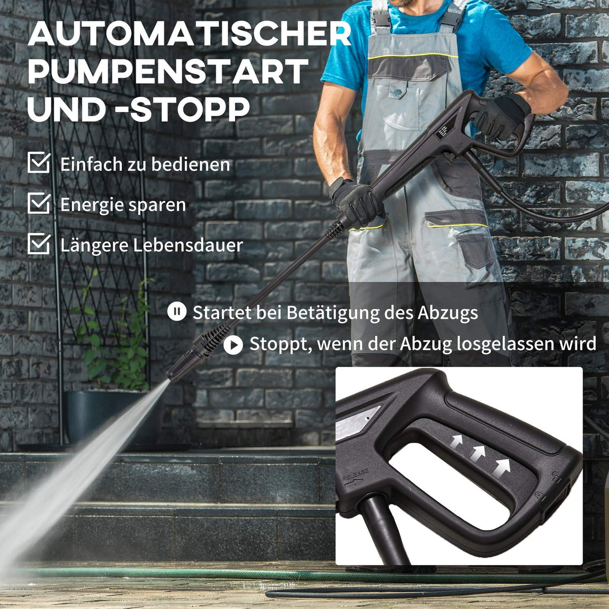 High-Pressure Cleaner With Rollers Incl. 5 Pieces. Accessories, 150 Bar Working Pressure, With 6 M High Pressure Hose, 1800 W, Max. Water Quantity: 510 L/H Blue