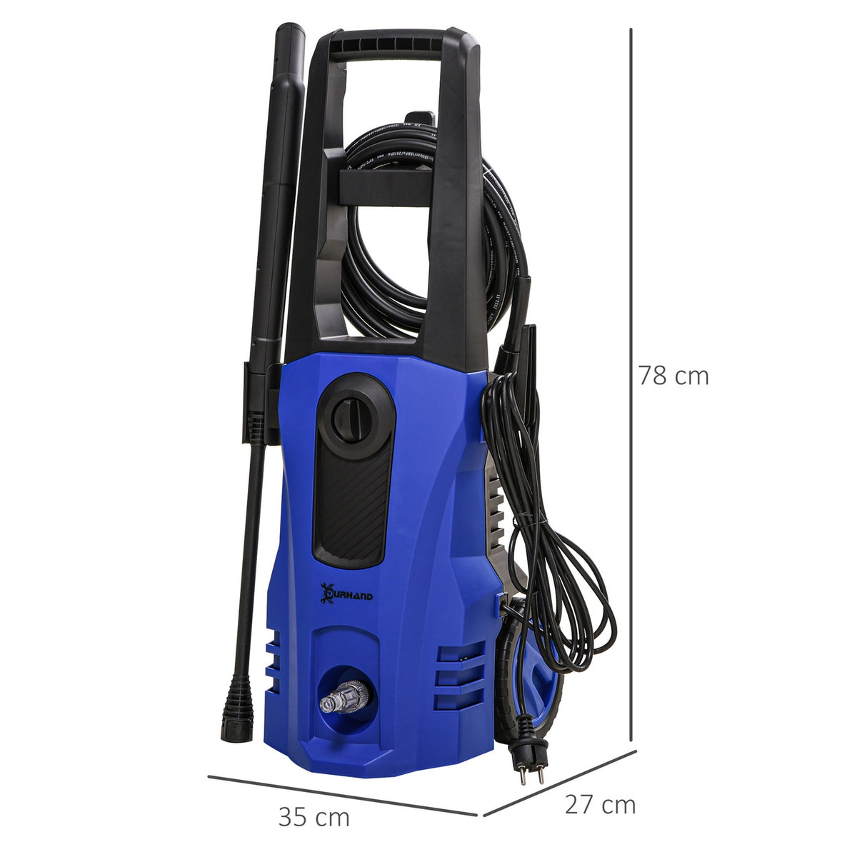 High-Pressure Cleaner With Rollers Incl. 5 Pieces. Accessories, 150 Bar Working Pressure, With 6 M High Pressure Hose, 1800 W, Max. Water Quantity: 510 L/H Blue