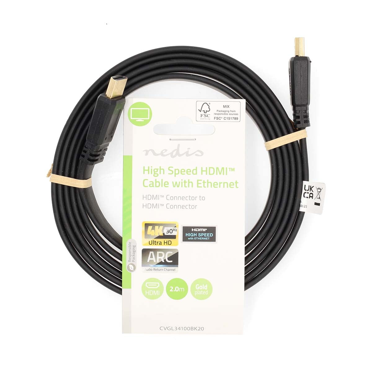 High Speed HDMI™ Cable with Ethernet | HDMI™ Connector | HDMI™ Connector | 4K@30Hz | 10.2 Gbps | 2.00 m | Flat | PVC | Black | Label