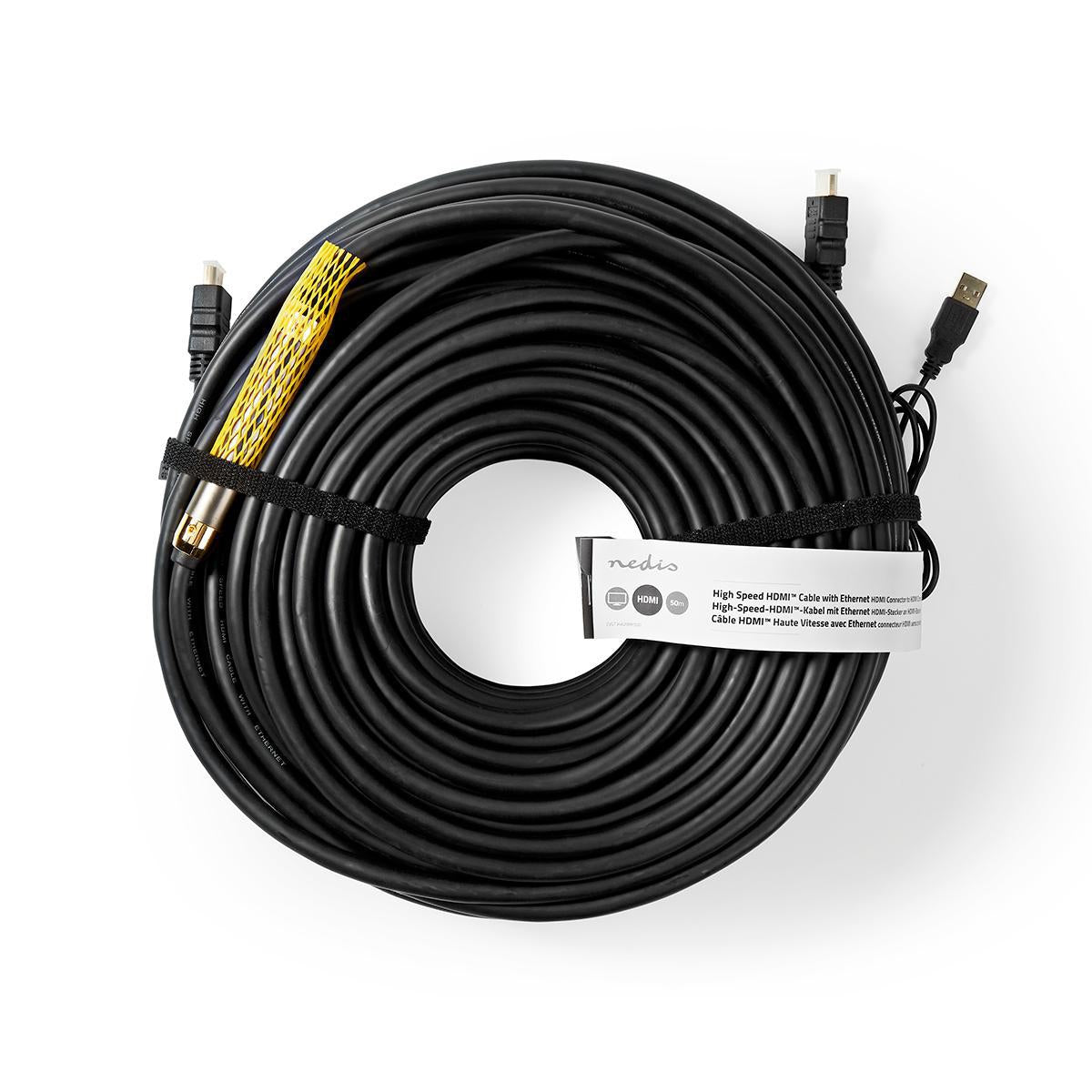 High Speed HDMI™ Cable with Ethernet | HDMI™ Connector | HDMI™ Connector | 4K@30Hz | 18 Gbps | 50.0 m | Round | PVC | Black | Tag