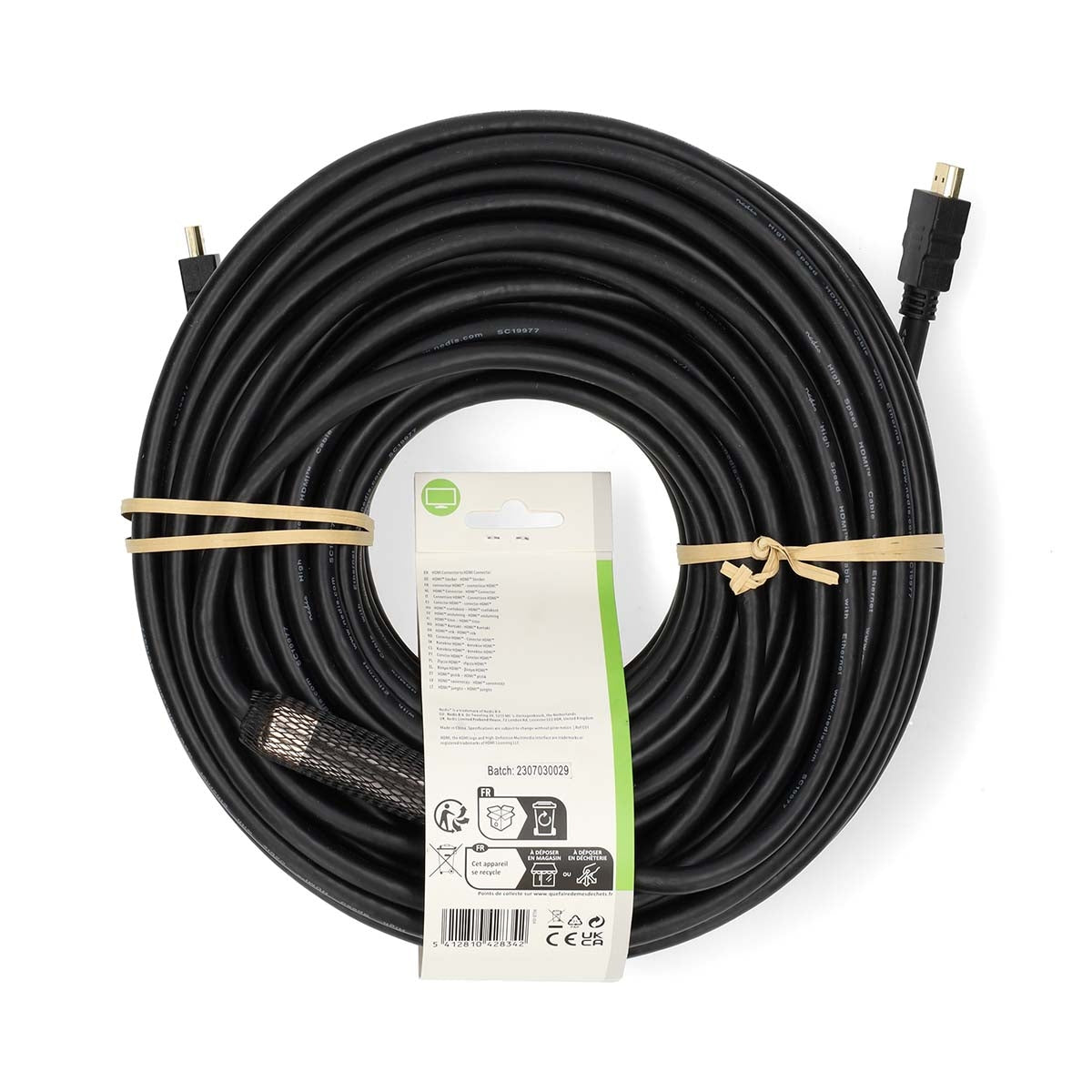 High Speed HDMI™ Cable with Ethernet | HDMI™ Connector | HDMI™ Connector | 4K@30Hz | ARC | 10.2 Gbps | 30.0 m | Round | PVC | Black | Label