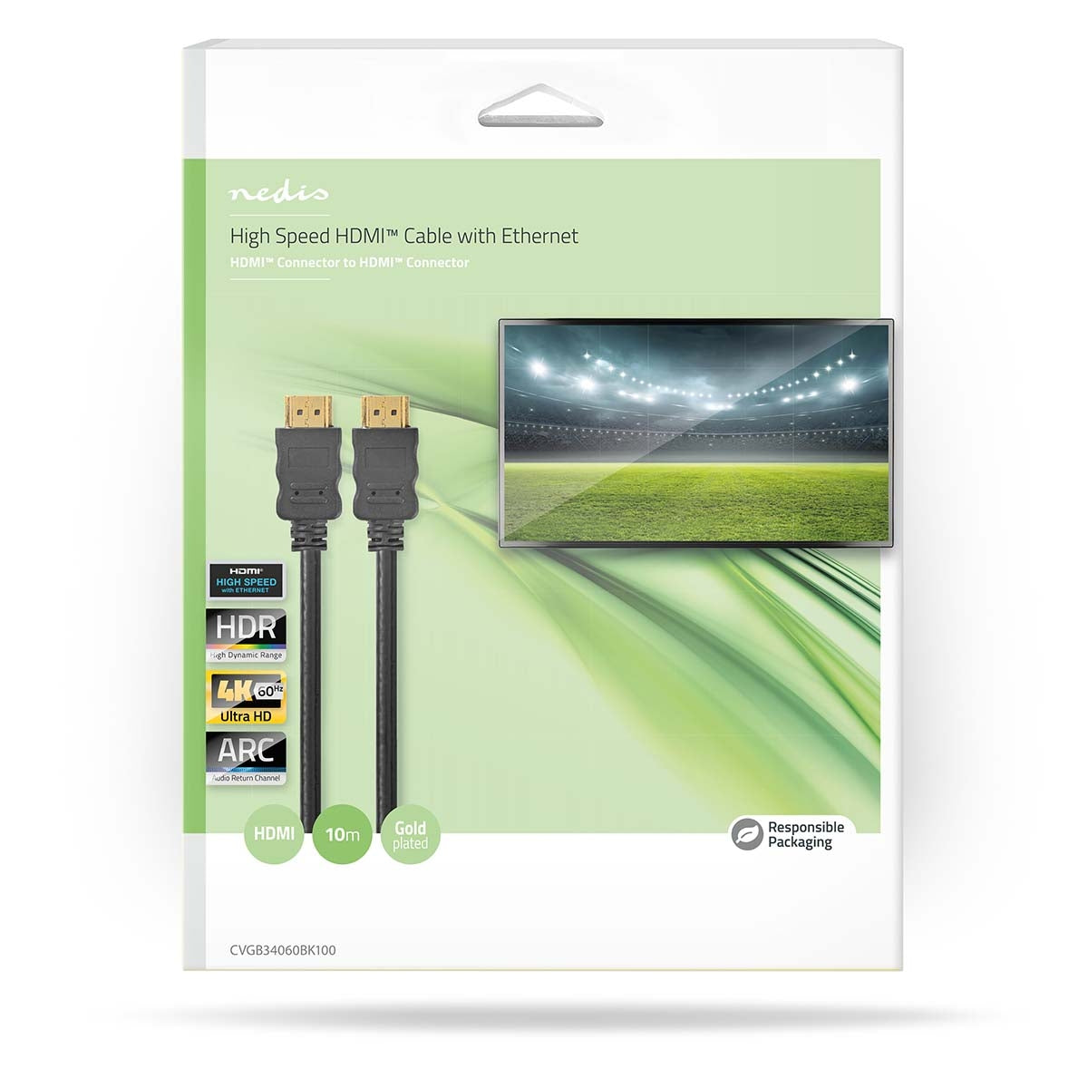 High Speed HDMI™ Cable with Ethernet | HDMI™ Connector | HDMI™ Connector | 4K@60Hz | ARC | 18 Gbps | 10.0 m | Round | PVC | Black | Box
