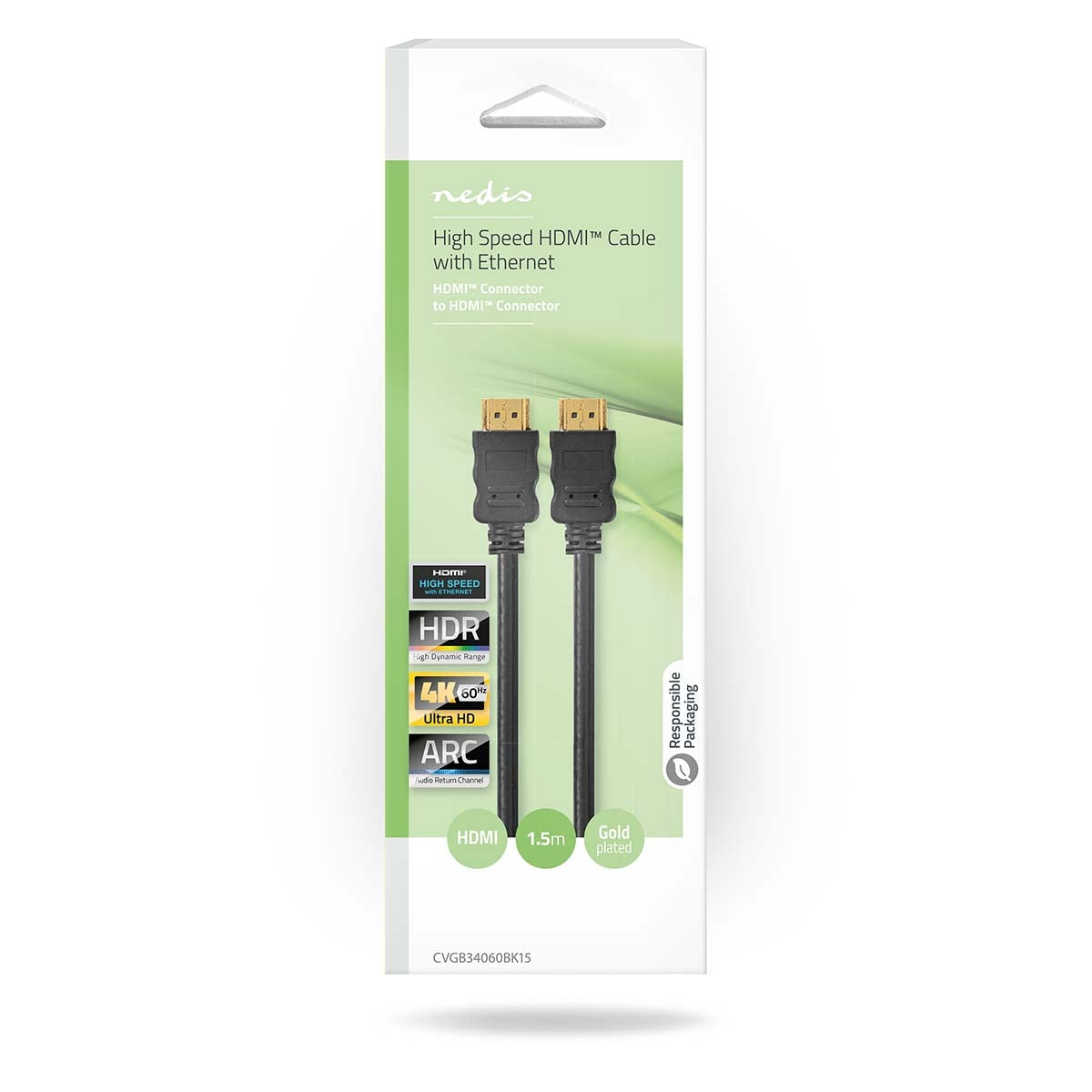High Speed HDMI™ Cable with Ethernet | HDMI™ Connector | HDMI™ Connector | 4K@60Hz | ARC | 18 Gbps | 1.50 m | Round | PVC | Black | Box