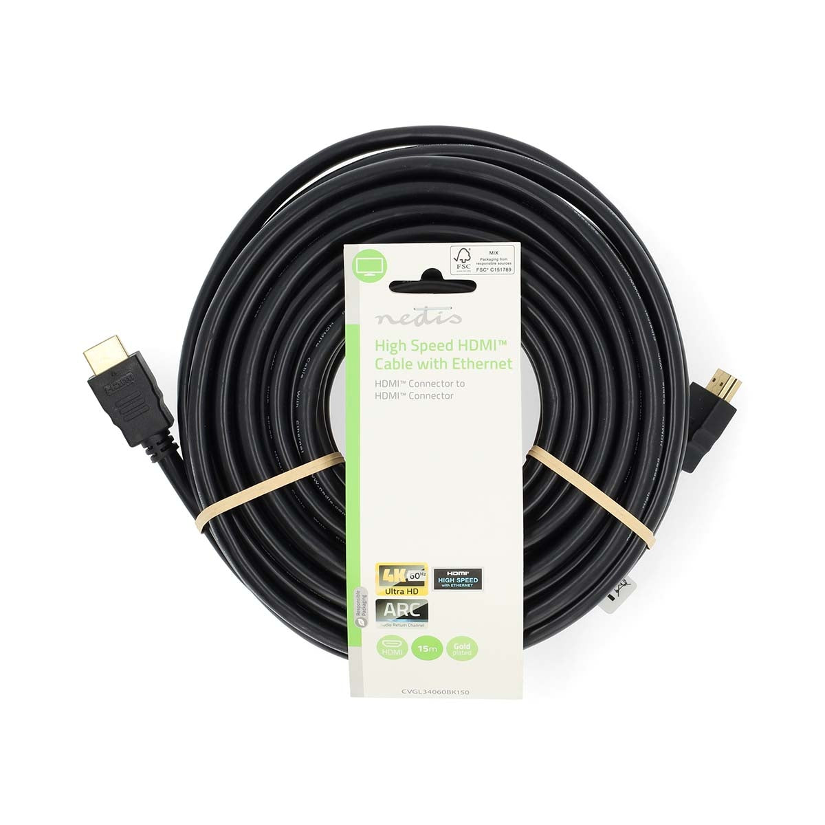 High Speed HDMI™ Cable with Ethernet | HDMI™ Connector | HDMI™ Connector | 4K@60Hz | ARC | 18 Gbps | 15.0 m | Round | PVC | Black | Label
