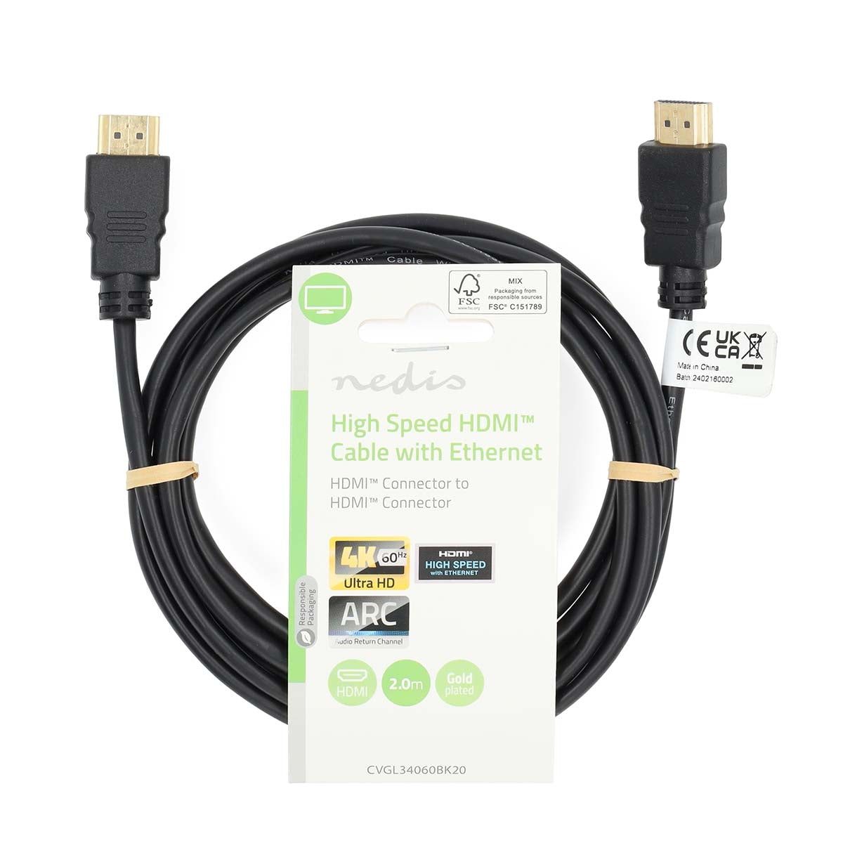 High Speed HDMI™ Cable with Ethernet | HDMI™ Connector | HDMI™ Connector | 4K@60Hz | ARC | 18 Gbps | 2.00 m | Round | PVC | Black | Label