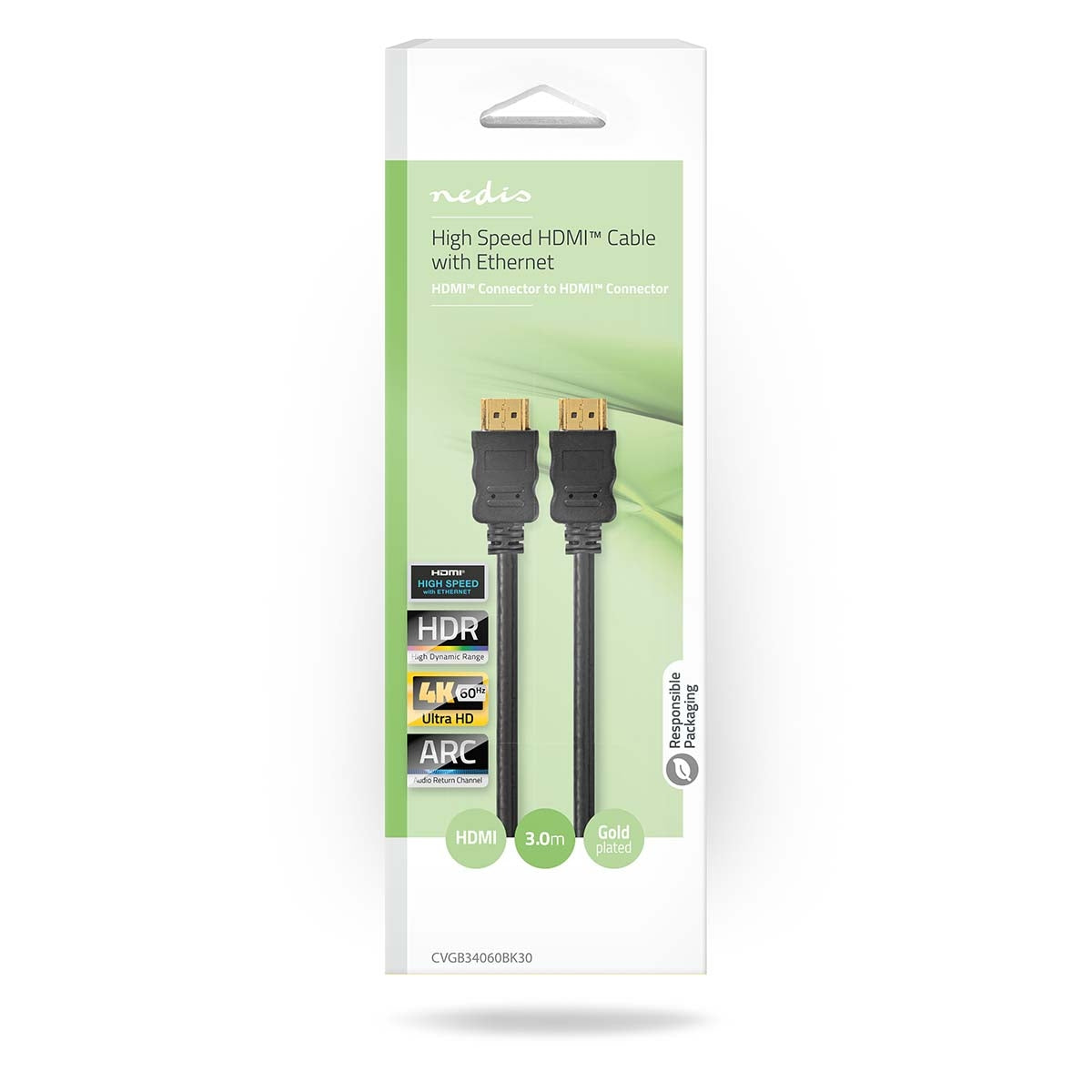 High Speed HDMI™ Cable with Ethernet | HDMI™ Connector | HDMI™ Connector | 4K@60Hz | ARC | 18 Gbps | 3.00 m | Round | PVC | Black | Box