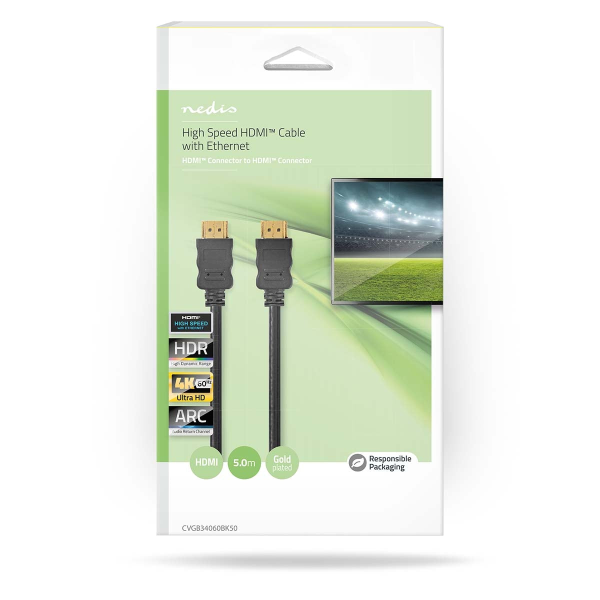 High Speed HDMI™ Cable with Ethernet | HDMI™ Connector | HDMI™ Connector | 4K@60Hz | ARC | 18 Gbps | 5.00 m | Round | PVC | Black | Box