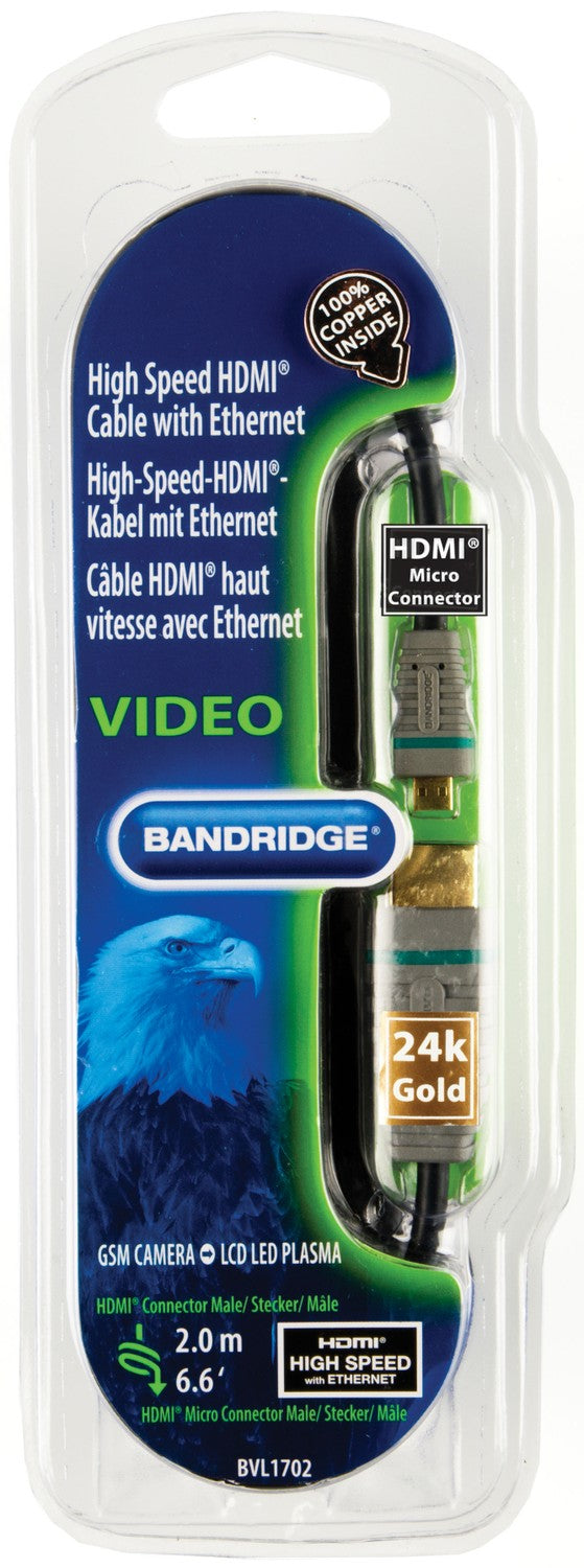 High Speed HDMI Cable with Ethernet HDMI Connector - HDMI Micro Male 2.00 m Blue