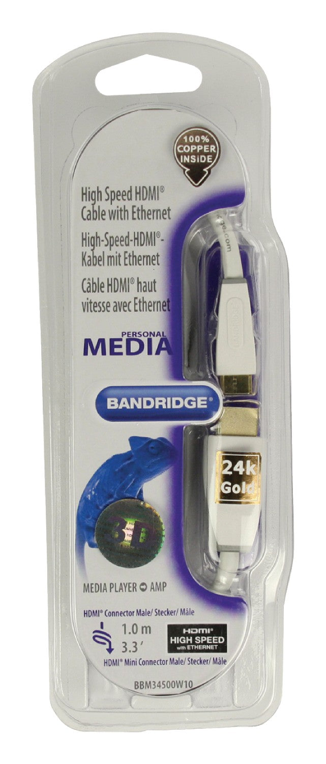 High Speed HDMI Cable with Ethernet HDMI Connector - HDMI Mini Male 1.00 m White
