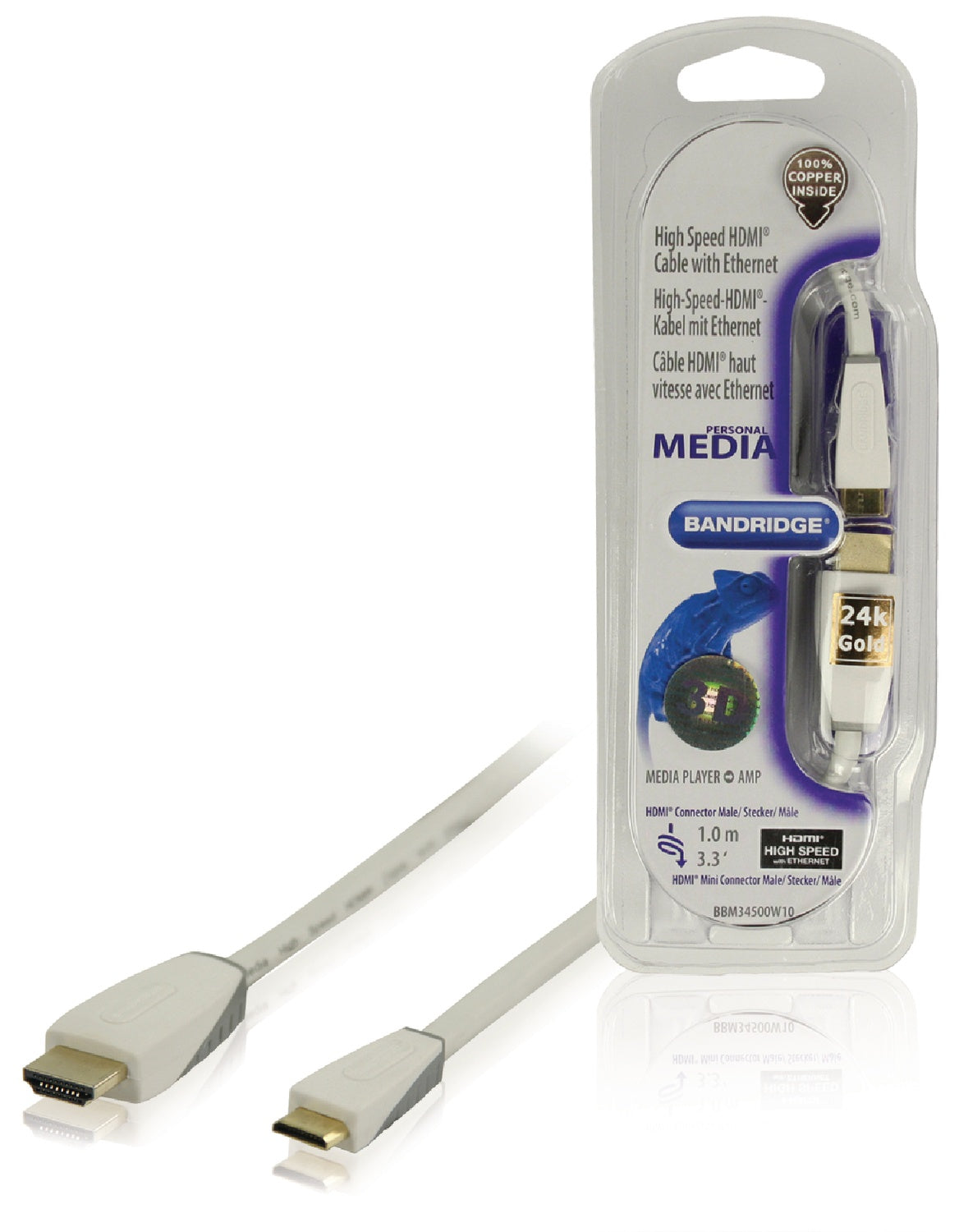 High Speed HDMI Cable with Ethernet HDMI Connector - HDMI Mini Male 1.00 m White