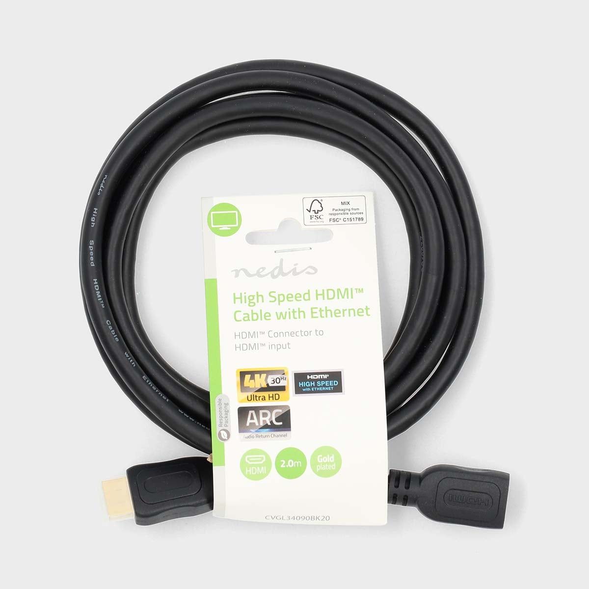 High Speed HDMI™ Cable with Ethernet | HDMI™ Connector | HDMI™ Output | 4K@30Hz | 10.2 Gbps | 2.00 m | Round | PVC | Black | Label