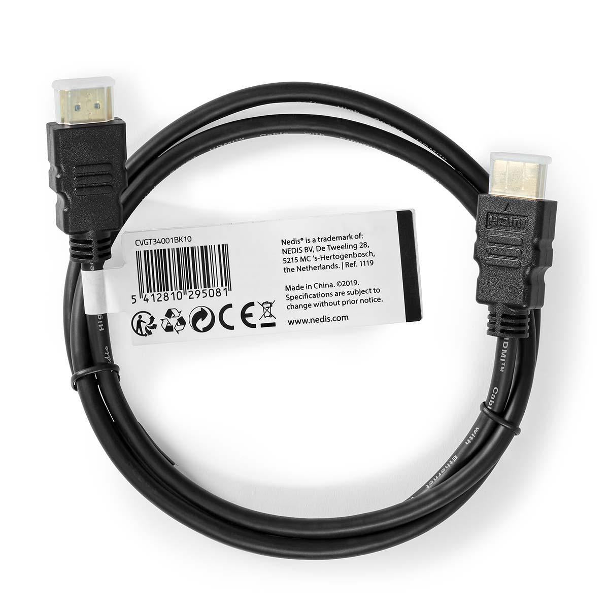 High Speed HDMI ™ cable with Ethernet | HDMI™ Connector | HDMI™ Connector | 1080p@60Hz | 10.2 Gbps | 1.00 m | Round | PVC | Black | Tag