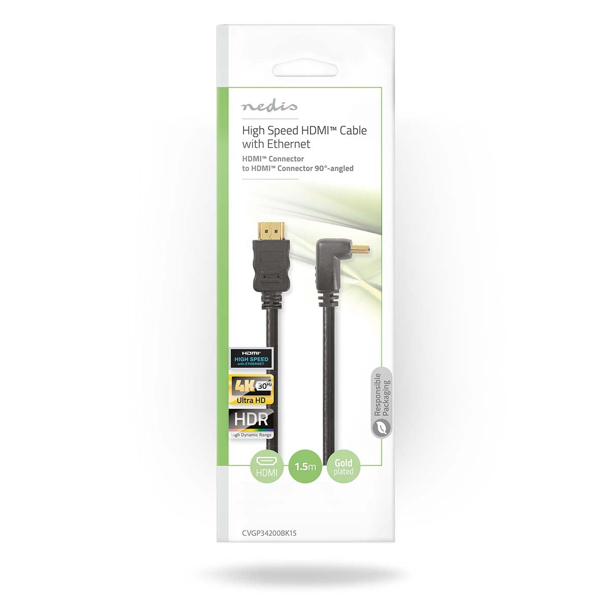 High Speed HDMI ™ cable with Ethernet | HDMI™ Connector | HDMI™ Connector | 4K@30Hz | 10.2 Gbps | 1.50 m | Round | PVC | Black | Envelope