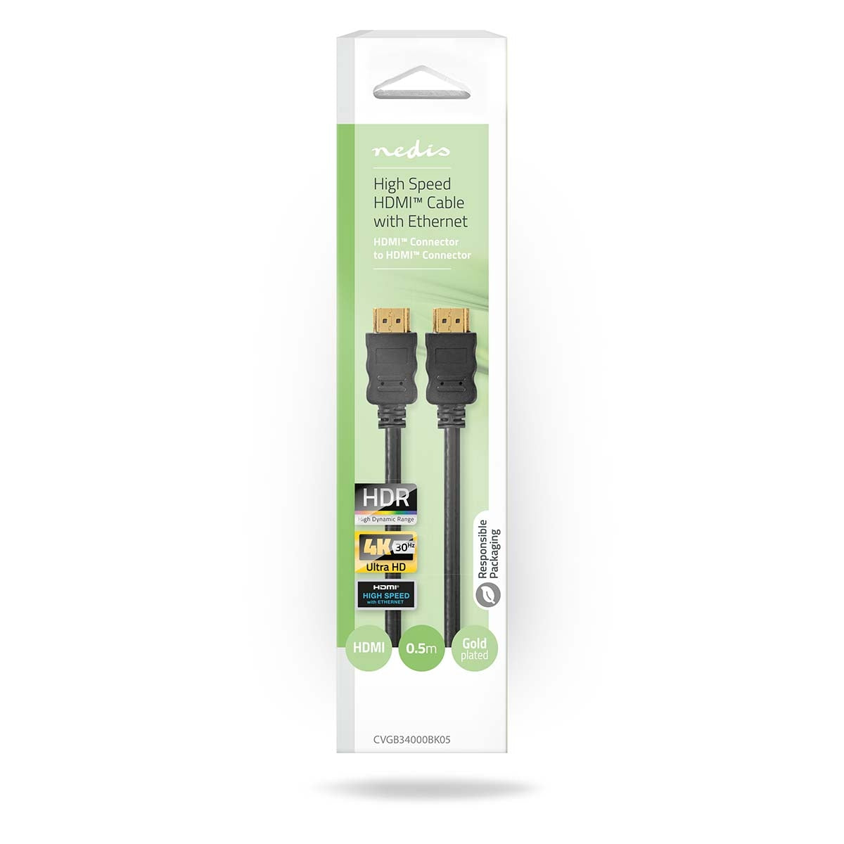 High Speed HDMI ™ cable with Ethernet | HDMI™ Connector | HDMI™ Connector | 4K@30Hz | ARC | 10.2 Gbps | 0.50 m | Round | PVC | Black | Box