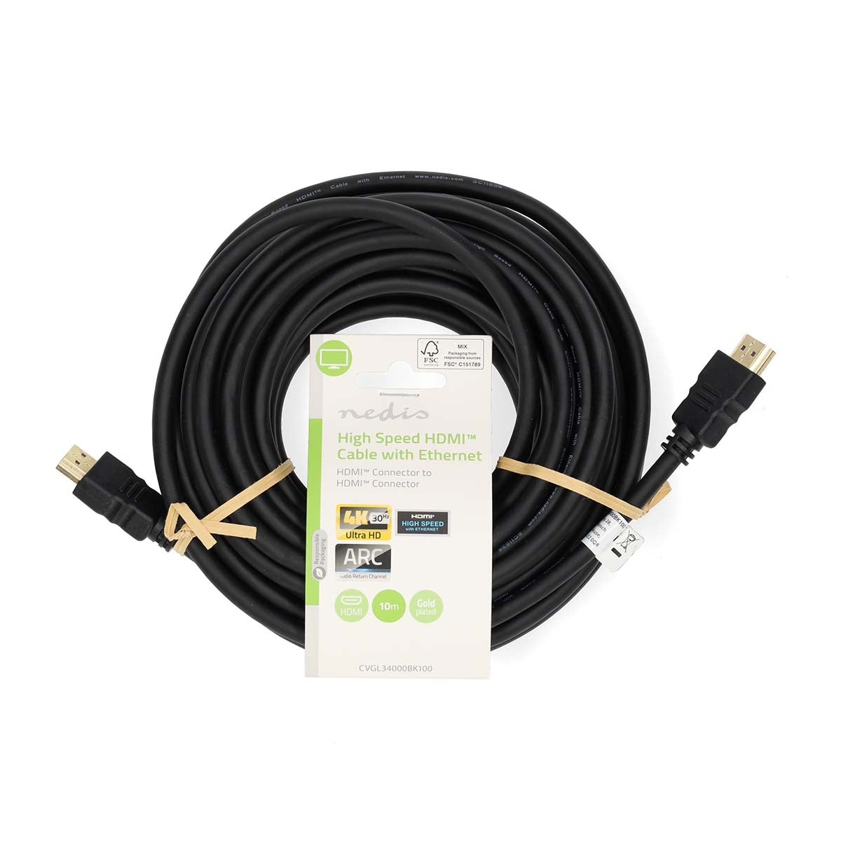 High Speed HDMI ™ cable with Ethernet | HDMI™ Connector | HDMI™ Connector | 4K@30Hz | ARC | 10.2 Gbps | 10.0 m | Round | PVC | Black | Label