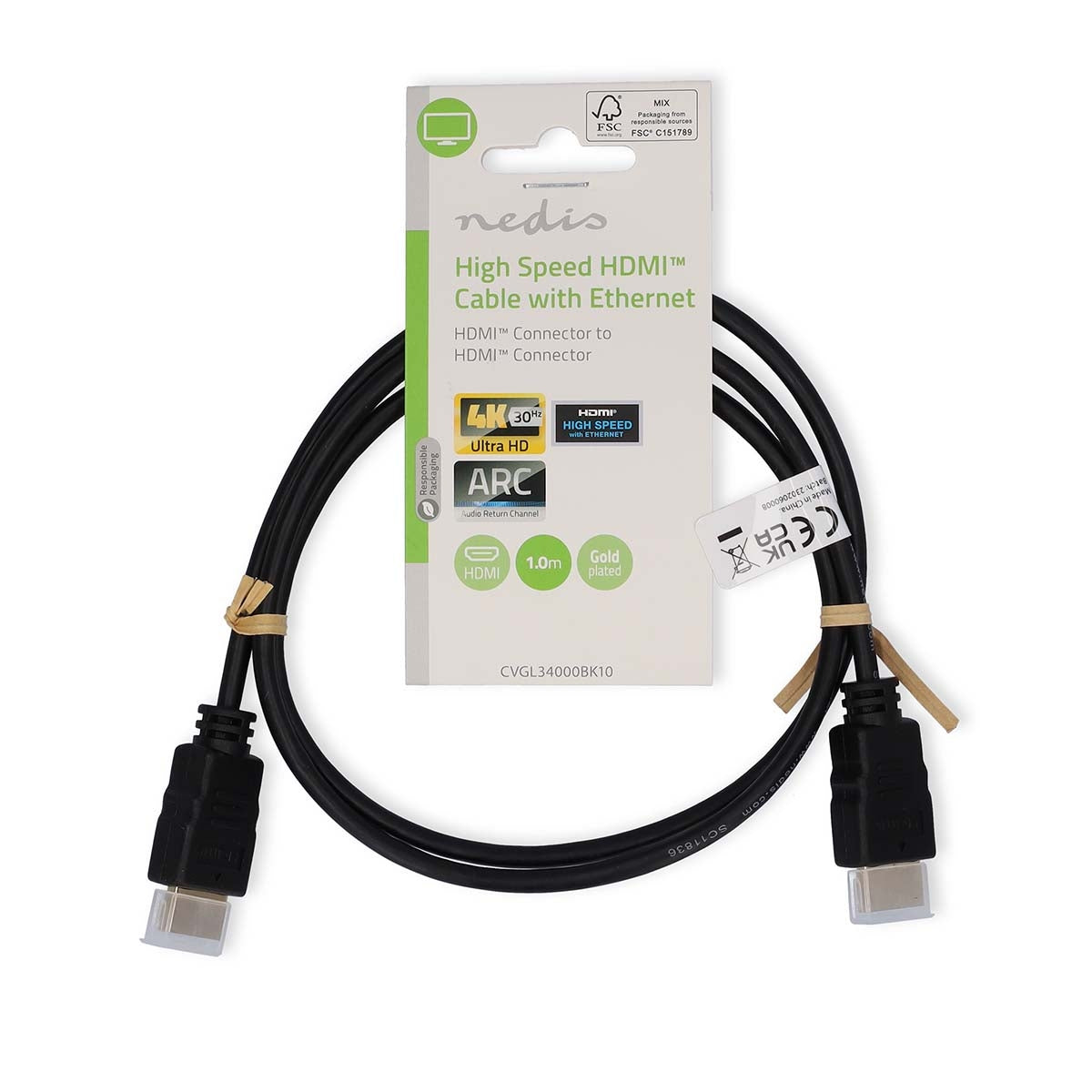 High Speed HDMI ™ cable with Ethernet | HDMI™ Connector | HDMI™ Connector | 4K@30Hz | ARC | 10.2 Gbps | 1.00 m | Round | PVC | Black | Label