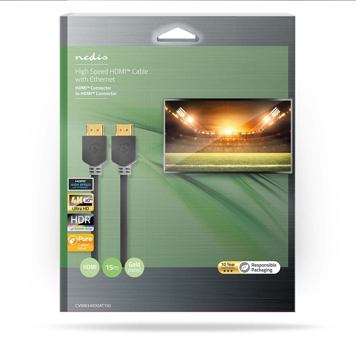 High Speed HDMI ™ cable with Ethernet | HDMI™ Connector | HDMI™ Connector | 4K@30Hz | ARC | 10.2 Gbps | 15.0 m | Round | PVC | Anthracite | Box