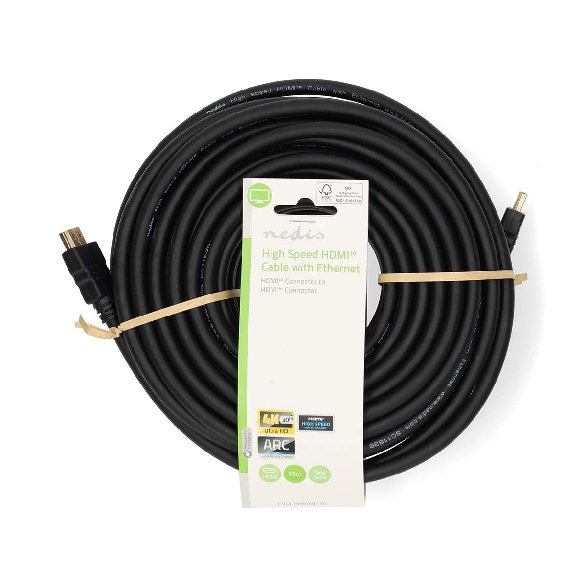 High Speed HDMI ™ cable with Ethernet | HDMI™ Connector | HDMI™ Connector | 4K@30Hz | ARC | 10.2 Gbps | 15.0 m | Round | PVC | Black | Label