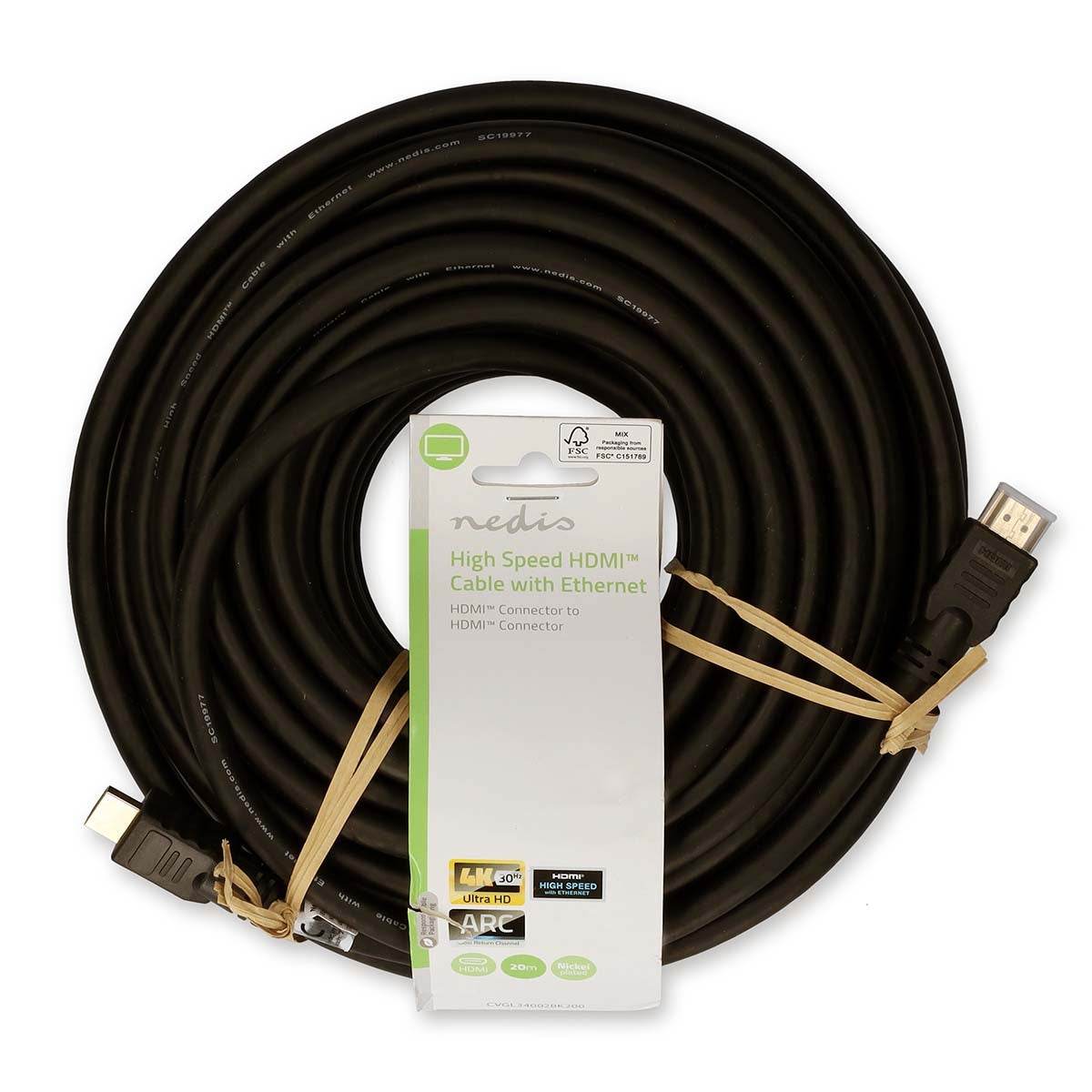 High Speed HDMI ™ cable with Ethernet | HDMI™ Connector | HDMI™ Connector | 4K@30Hz | ARC | 10.2 Gbps | 20.0 m | Round | PVC | Black | Label