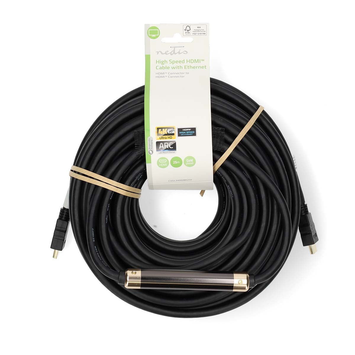 High Speed HDMI ™ cable with Ethernet | HDMI™ Connector | HDMI™ Connector | 4K@30Hz | ARC | 10.2 Gbps | 25.0 m | Round | PVC | Black | Label