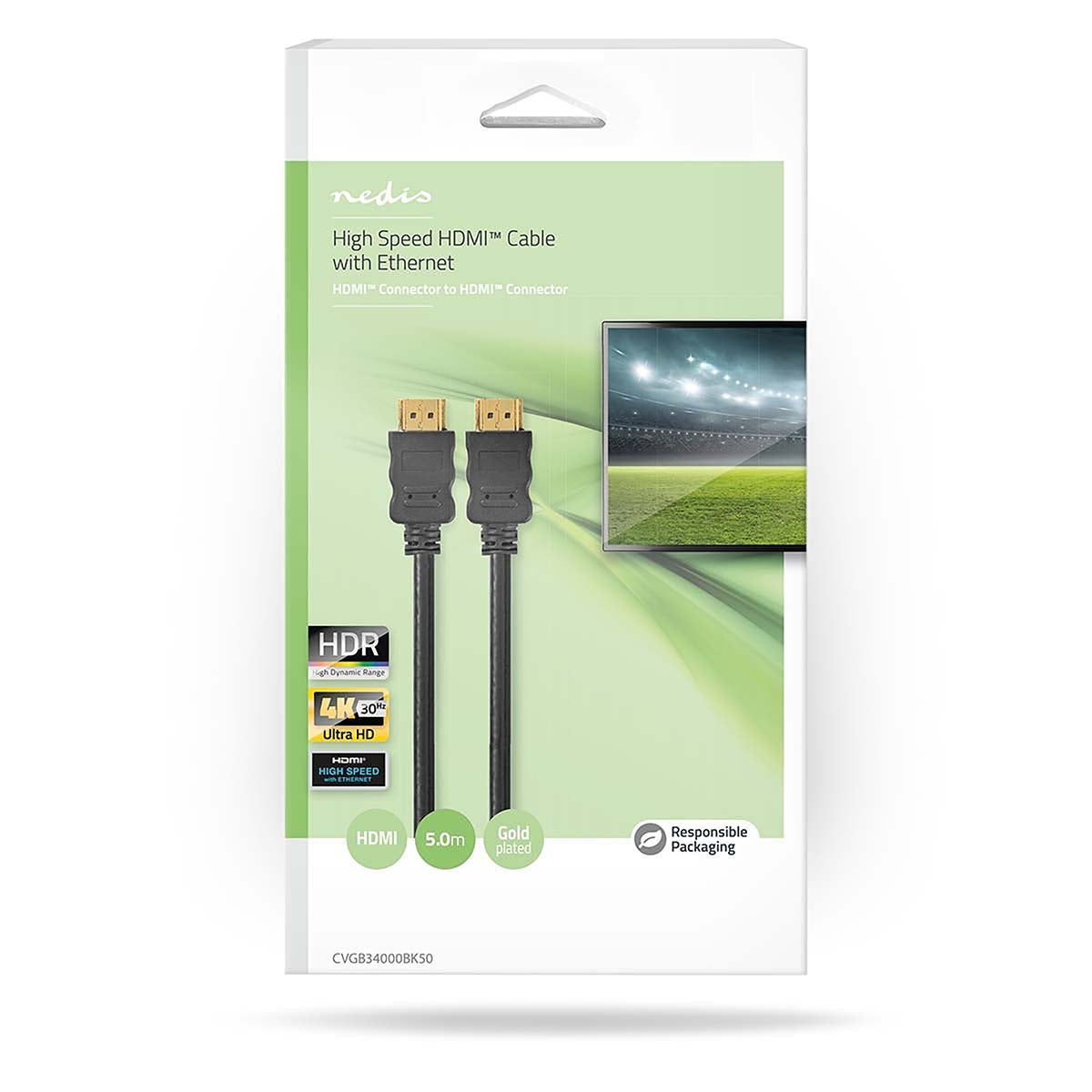 High Speed HDMI ™ cable with Ethernet | HDMI™ Connector | HDMI™ Connector | 4K@30Hz | ARC | 10.2 Gbps | 5.00 m | Round | PVC | Black | Box