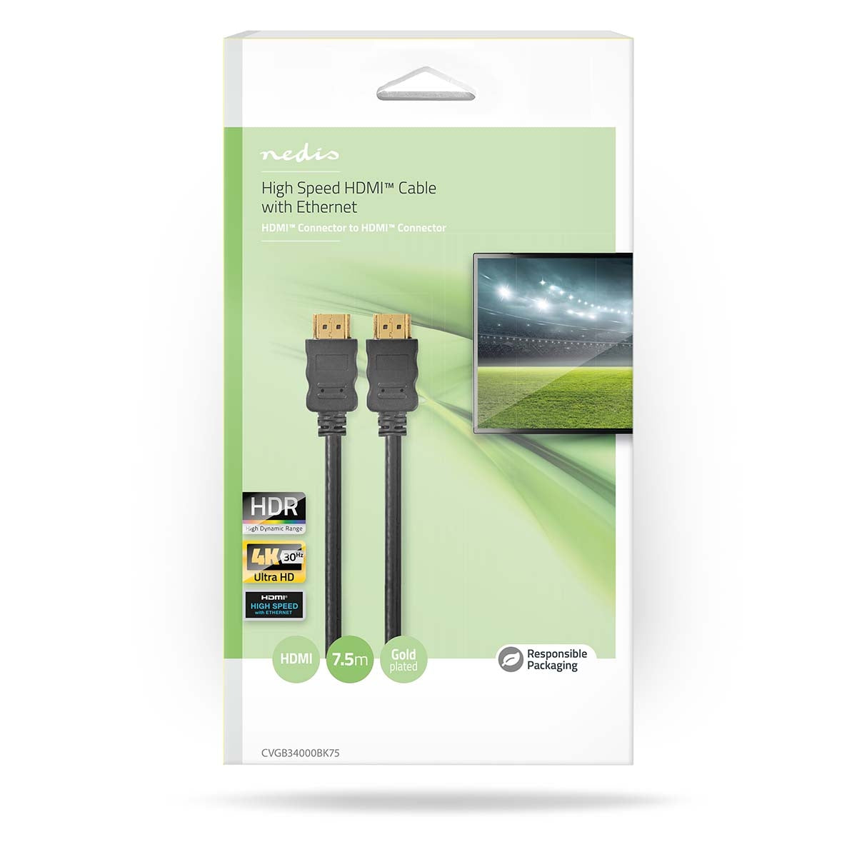 High Speed HDMI ™ cable with Ethernet | HDMI™ Connector | HDMI™ Connector | 4K@30Hz | ARC | 10.2 Gbps | 7.50 m | Round | PVC | Black | Blisters