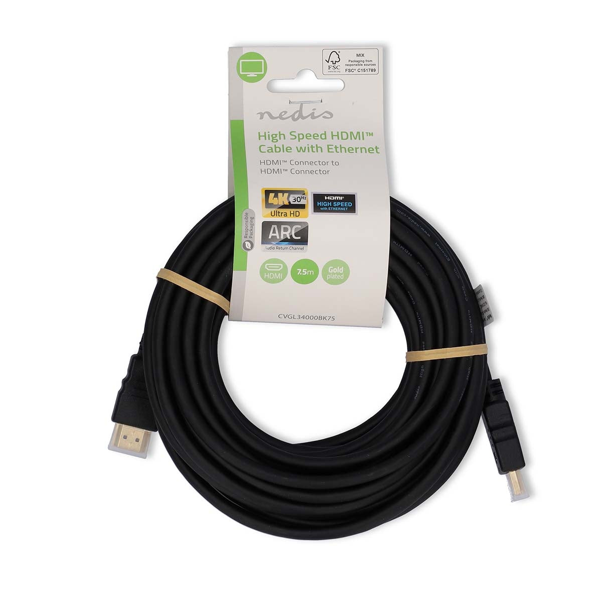 High Speed HDMI ™ cable with Ethernet | HDMI™ Connector | HDMI™ Connector | 4K@30Hz | ARC | 10.2 Gbps | 7.50 m | Round | PVC | Black | Label