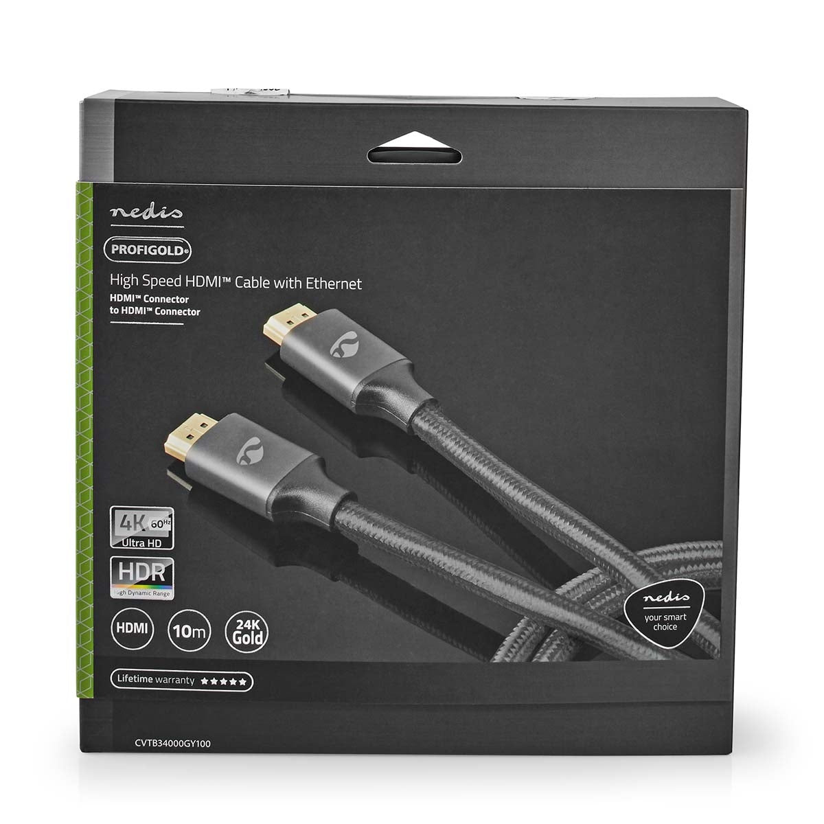 High Speed HDMI ™ cable with Ethernet | HDMI™ Connector | HDMI™ Connector | 4K@30Hz | ARC | 18 Gbps | 10.00 m | Round | Cotton | Gray With Metal | Lid