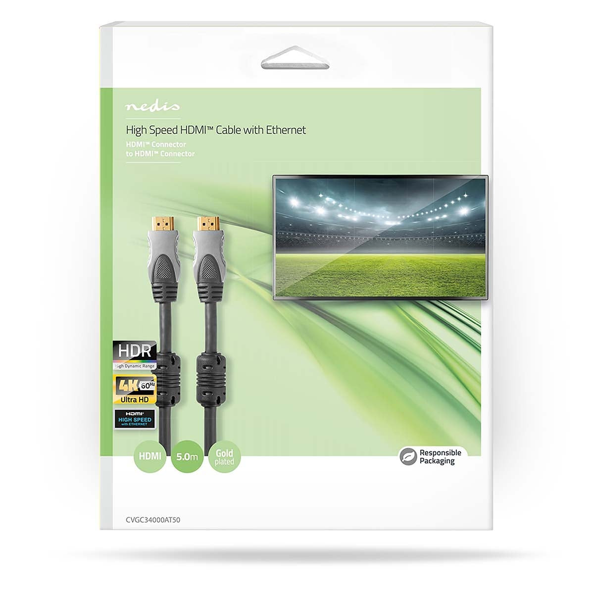 High Speed HDMI ™ cable with Ethernet | HDMI™ Connector | HDMI™ Connector | 4K@60Hz | 18 Gbps | 5.00 m | Round | PVC | Anthracite | Box