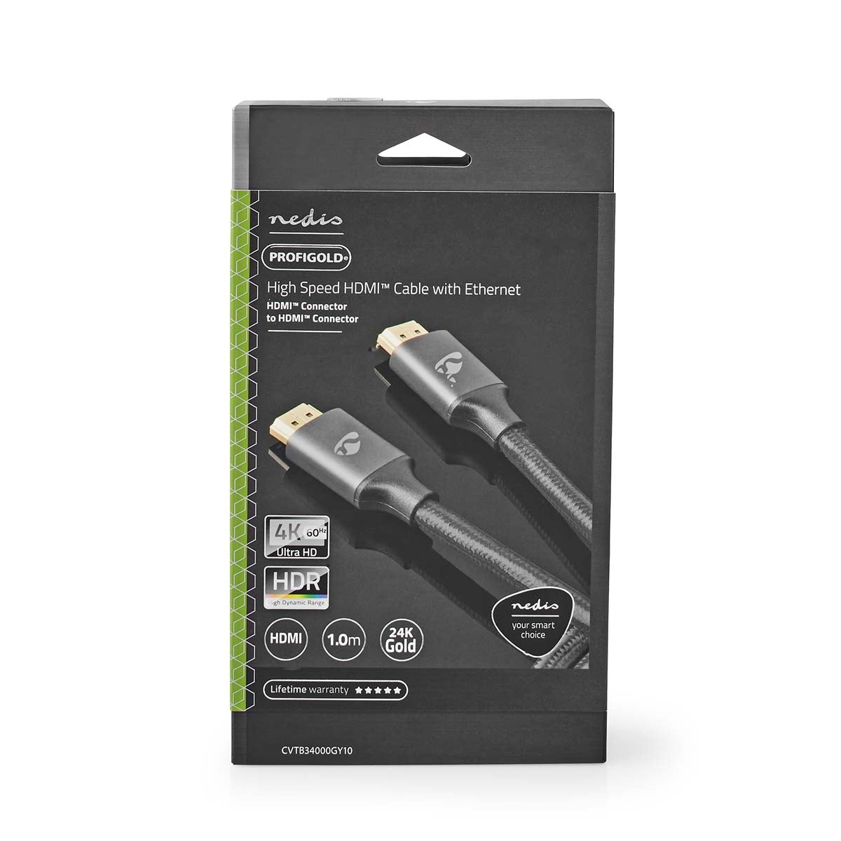 High Speed HDMI ™ cable with Ethernet | HDMI™ Connector | HDMI™ Connector | 4K@60Hz | ARC | 18 Gbps | 1.00 m | Round | Cotton | Gray / Gray With Metal | Carton with covered window