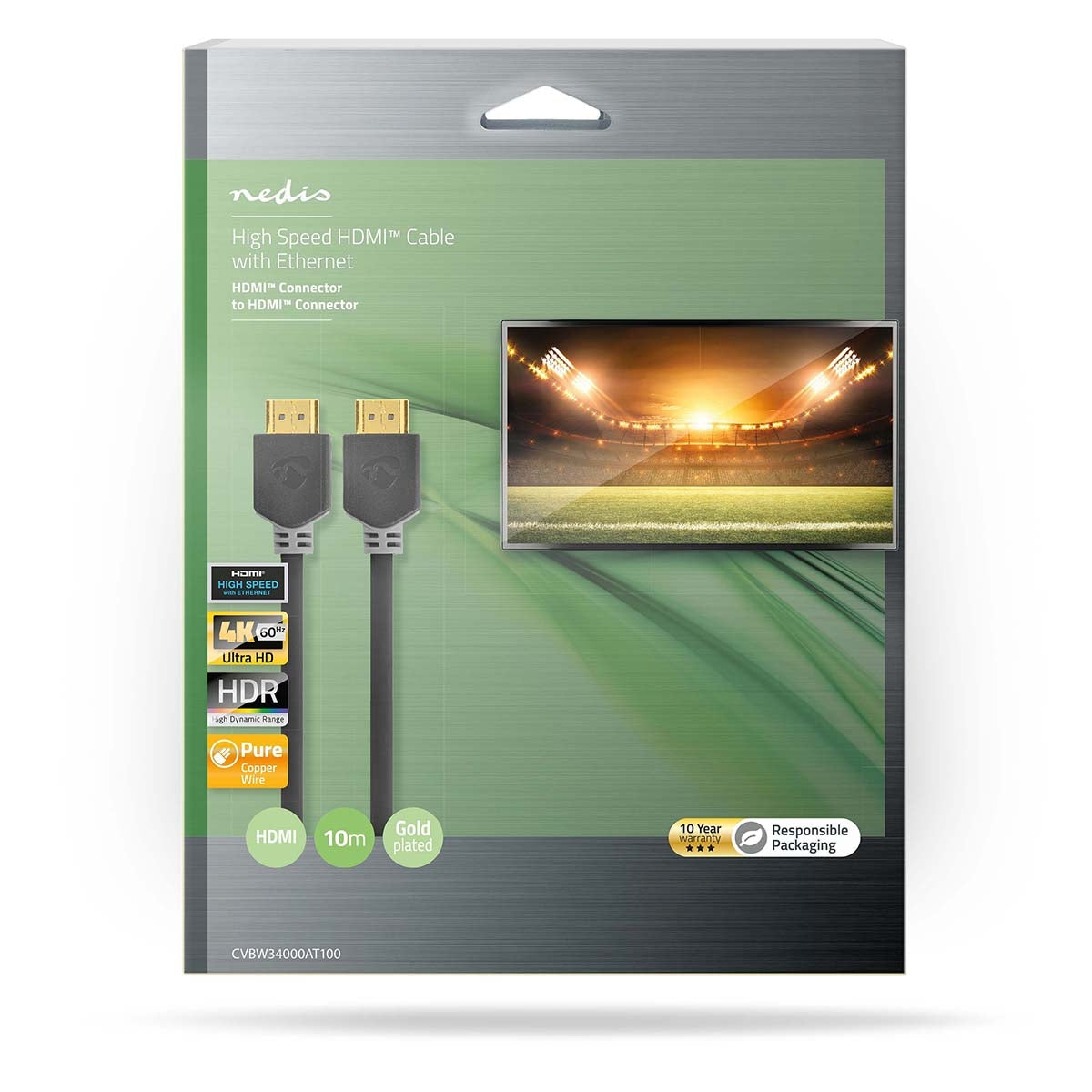 High Speed HDMI ™ cable with Ethernet | HDMI™ Connector | HDMI™ Connector | 4K@60Hz | ARC | 18 Gbps | 10.0 m | Round | PVC | Anthracite | Box