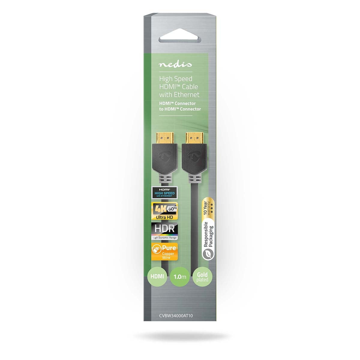 High Speed HDMI ™ cable with Ethernet | HDMI™ Connector | HDMI™ Connector | 4K@60Hz | ARC | 18 Gbps | 1.00 m | Round | PVC | Anthracite | Box