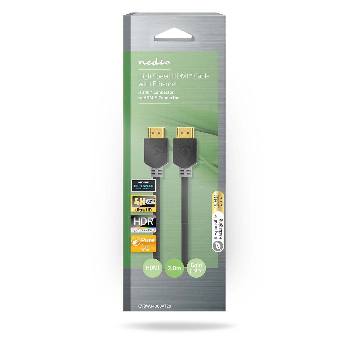 High Speed HDMI ™ cable with Ethernet | HDMI™ Connector | HDMI™ Connector | 4K@60Hz | ARC | 18 Gbps | 2.00 m | Round | PVC | Anthracite | Box