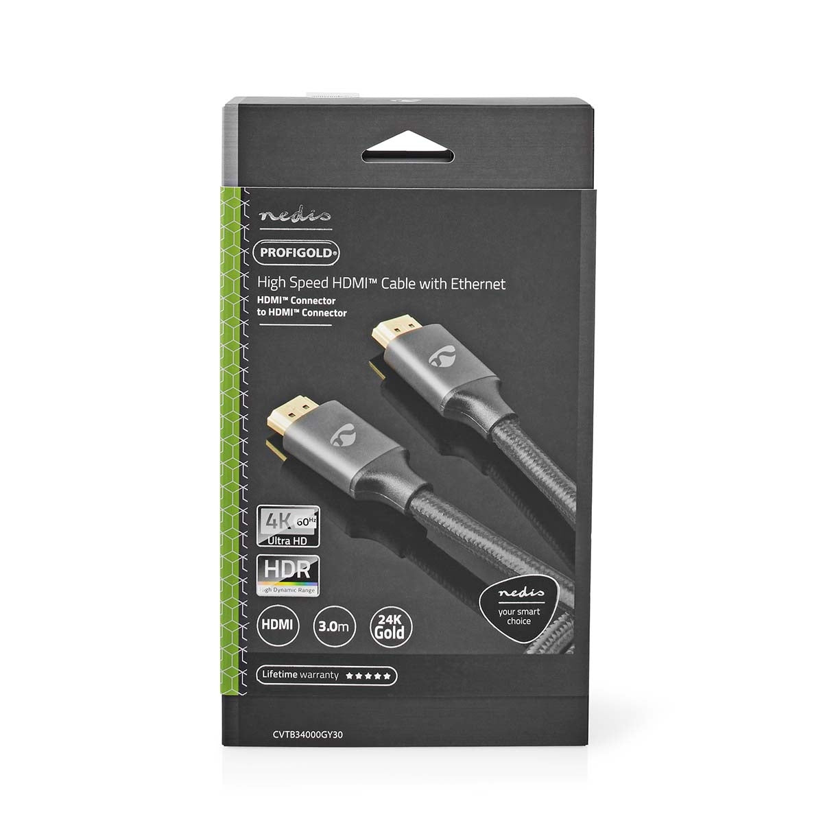 High Speed HDMI ™ cable with Ethernet | HDMI™ Connector | HDMI™ Connector | 4K@60Hz | ARC | 18 Gbps | 3.00 m | Round | Cotton | Gray With Metal | Carton with covered window