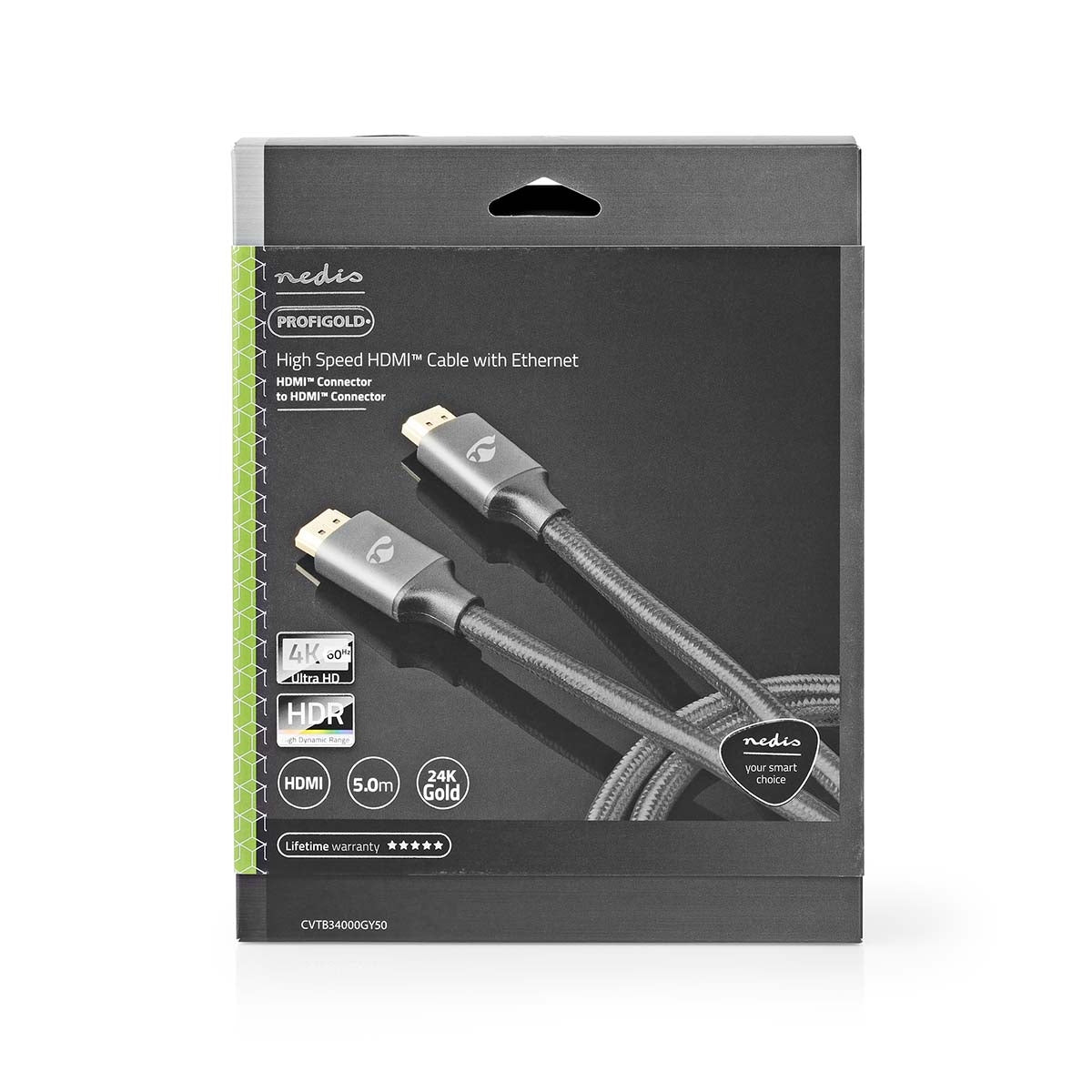 High Speed HDMI ™ cable with Ethernet | HDMI™ Connector | HDMI™ Connector | 4K@60Hz | ARC | 18 Gbps | 5.00 m | Round | Cotton | Gray / Gray With Metal | Carton with covered window