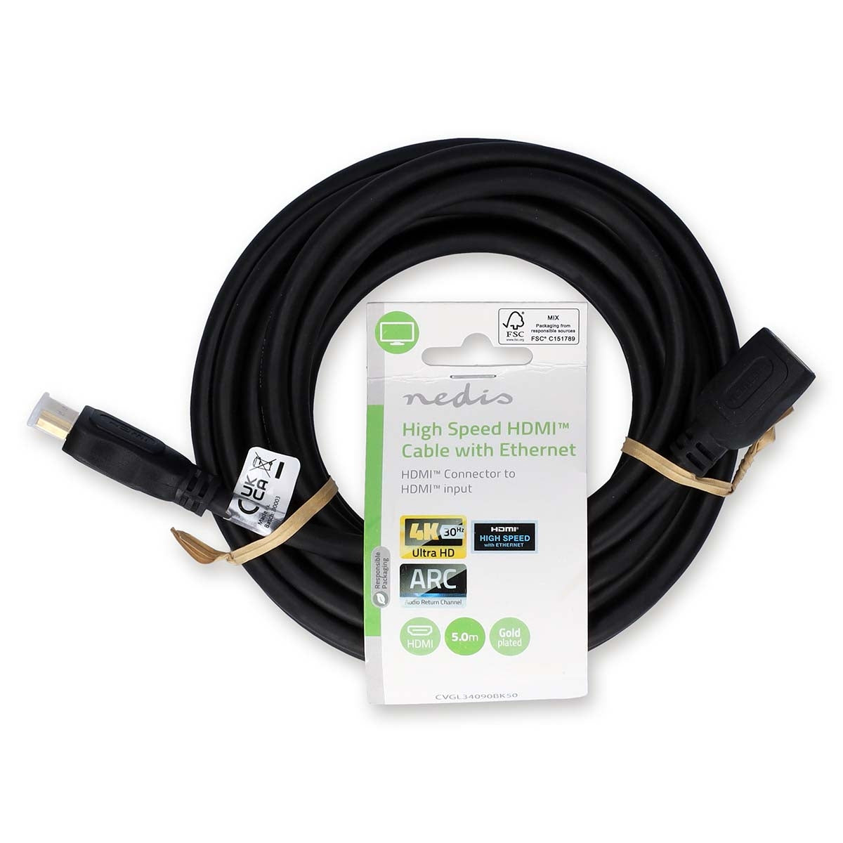 High Speed HDMI ™ cable with Ethernet | HDMI™ Connector | HDMI™ Female | 4K@30Hz | 10.2 Gbps | 5.00 m | Round | PVC | Black | Label