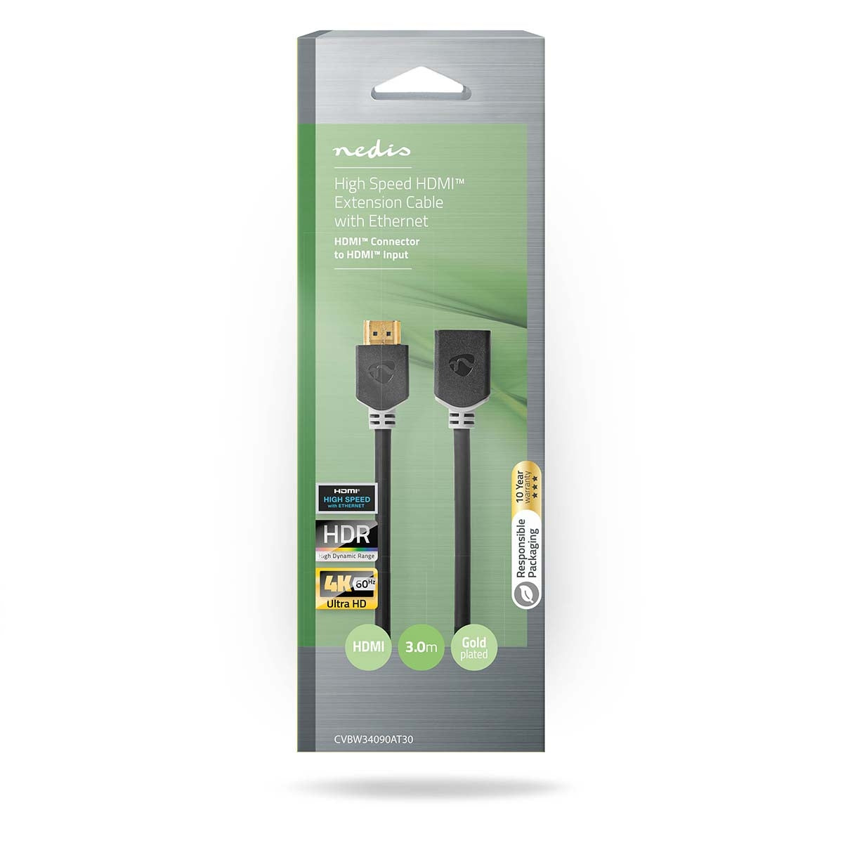 High Speed HDMI ™ cable with Ethernet | HDMI™ Connector | HDMI™ Female | 4K@60Hz | ARC | 18 Gbps | 3.00 m | Round | PVC | Anthracite | Box