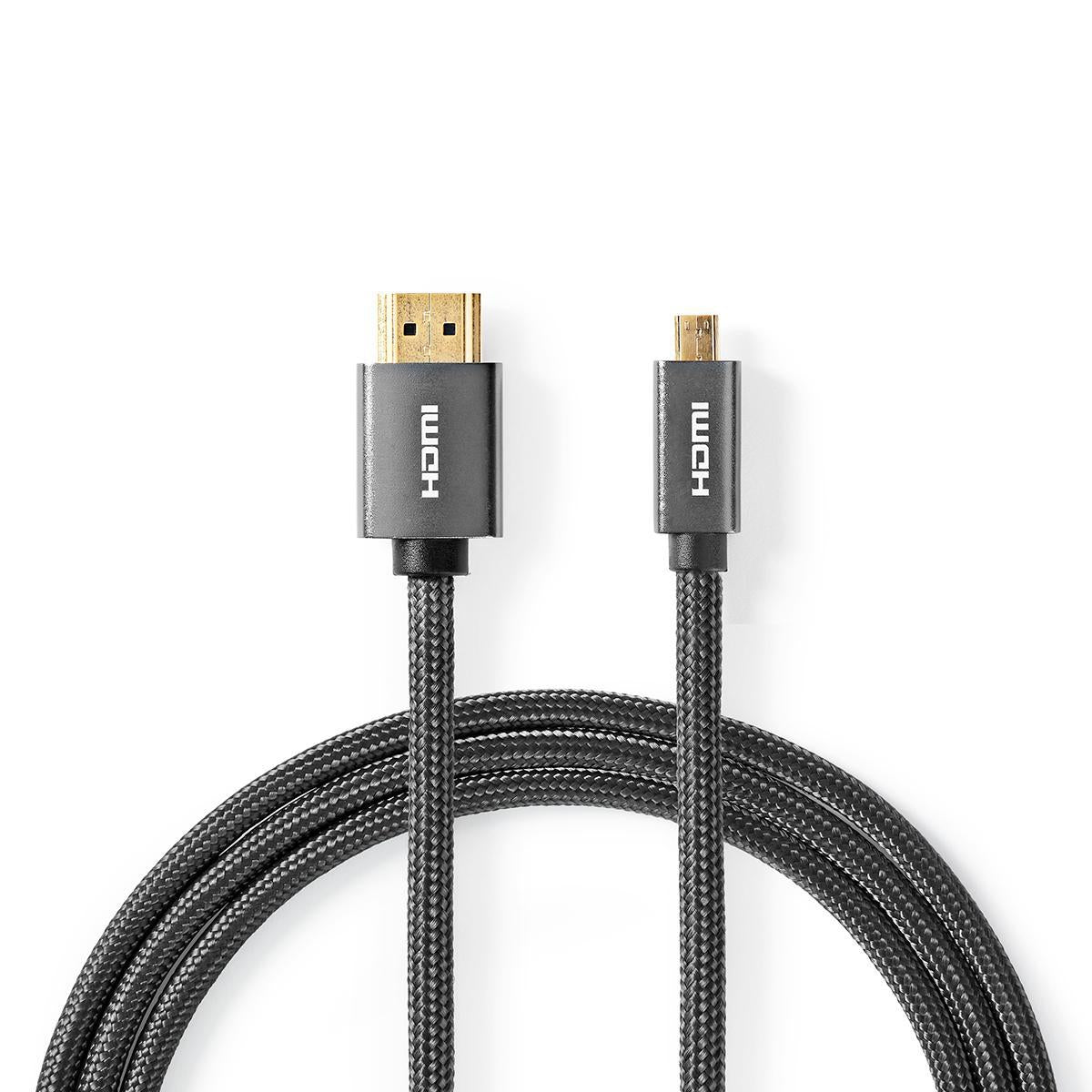 High Speed HDMI ™ cable with Ethernet | HDMI™ Connector | HDMI™ Micro connector | 4K@60Hz | 18 Gbps | 2.00 m | Round | Cotton | Anthracite / Gray With Metal | Carton with covered window