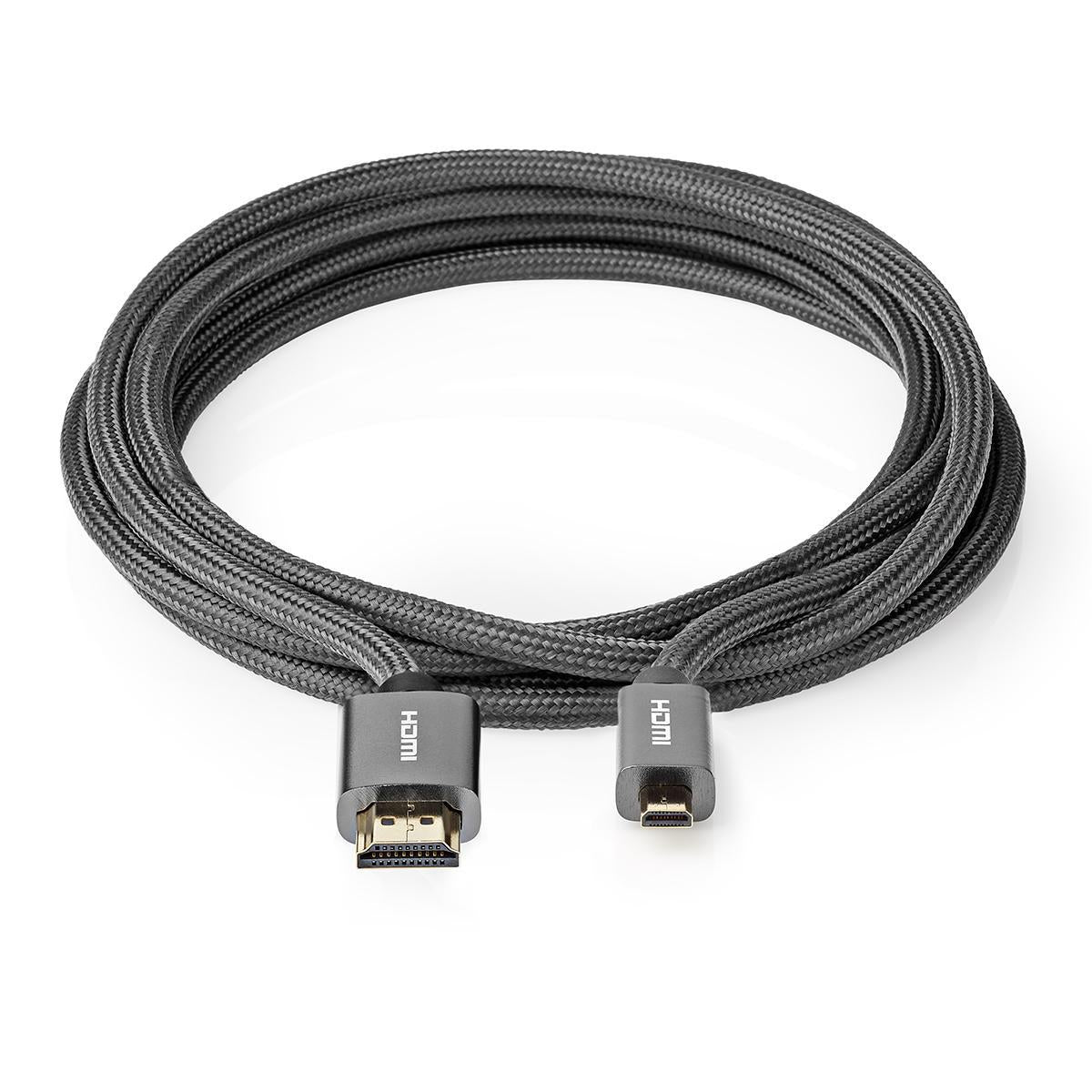 High Speed HDMI ™ cable with Ethernet | HDMI™ Connector | HDMI™ Micro connector | 4K@60Hz | 18 Gbps | 2.00 m | Round | Cotton | Anthracite / Gray With Metal | Carton with covered window