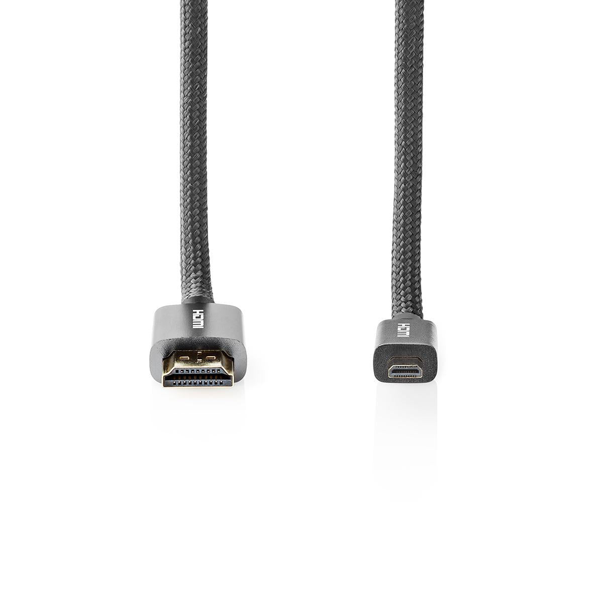 High Speed HDMI ™ cable with Ethernet | HDMI™ Connector | HDMI™ Micro connector | 4K@60Hz | 18 Gbps | 2.00 m | Round | Cotton | Anthracite / Gray With Metal | Carton with covered window