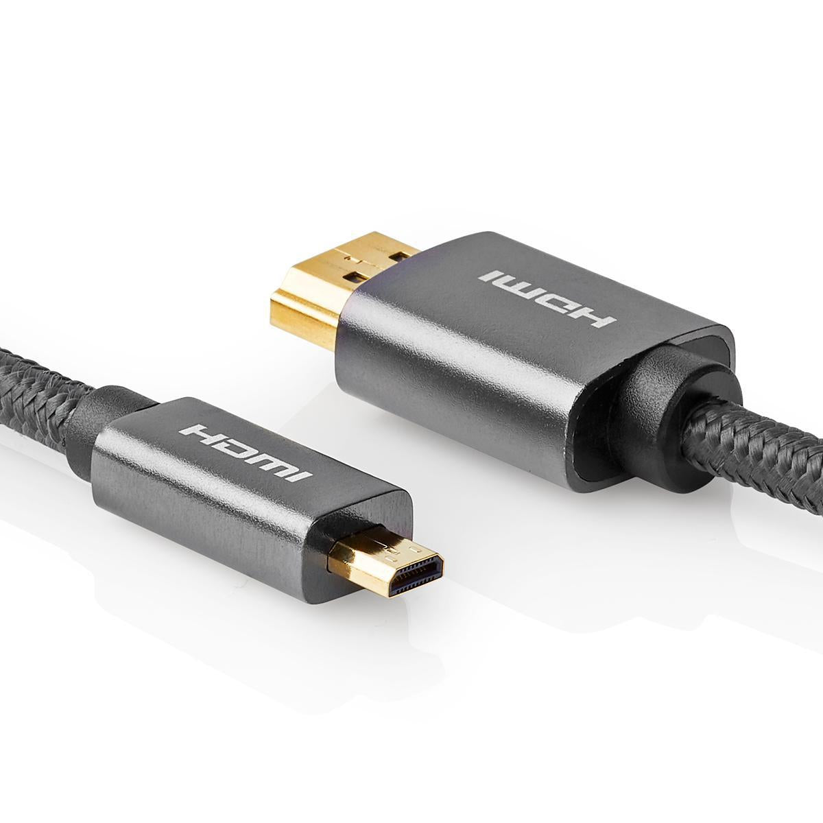 High Speed HDMI ™ cable with Ethernet | HDMI™ Connector | HDMI™ Micro connector | 4K@60Hz | 18 Gbps | 2.00 m | Round | Cotton | Anthracite / Gray With Metal | Carton with covered window