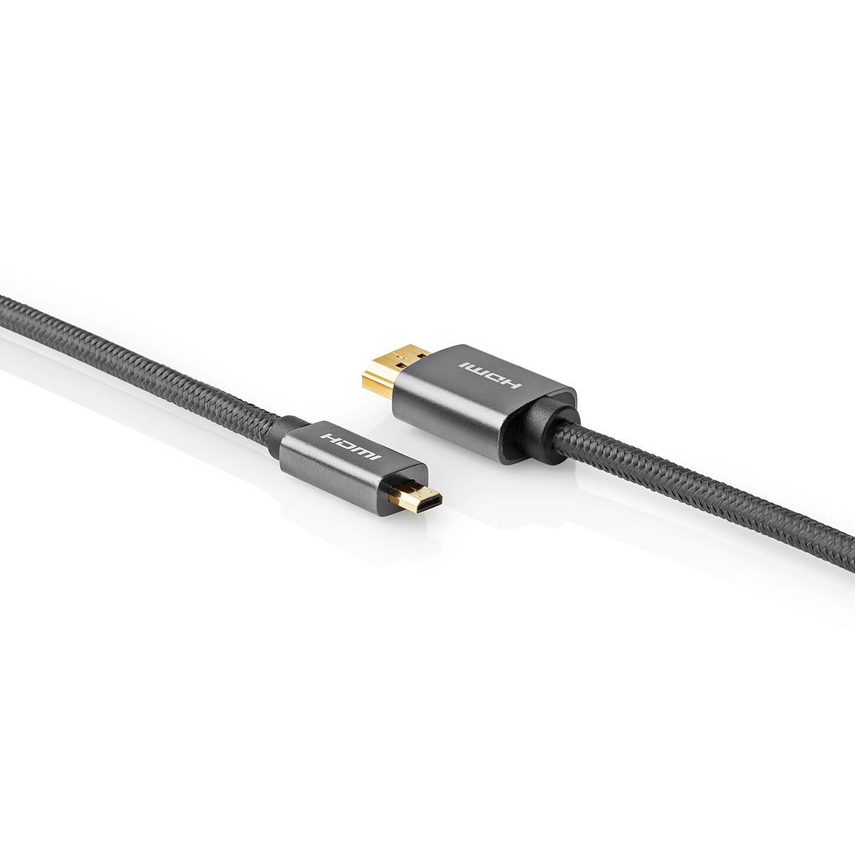 High Speed HDMI ™ cable with Ethernet | HDMI™ Connector | HDMI™ Micro connector | 4K@60Hz | 18 Gbps | 2.00 m | Round | Cotton | Anthracite / Gray With Metal | Carton with covered window