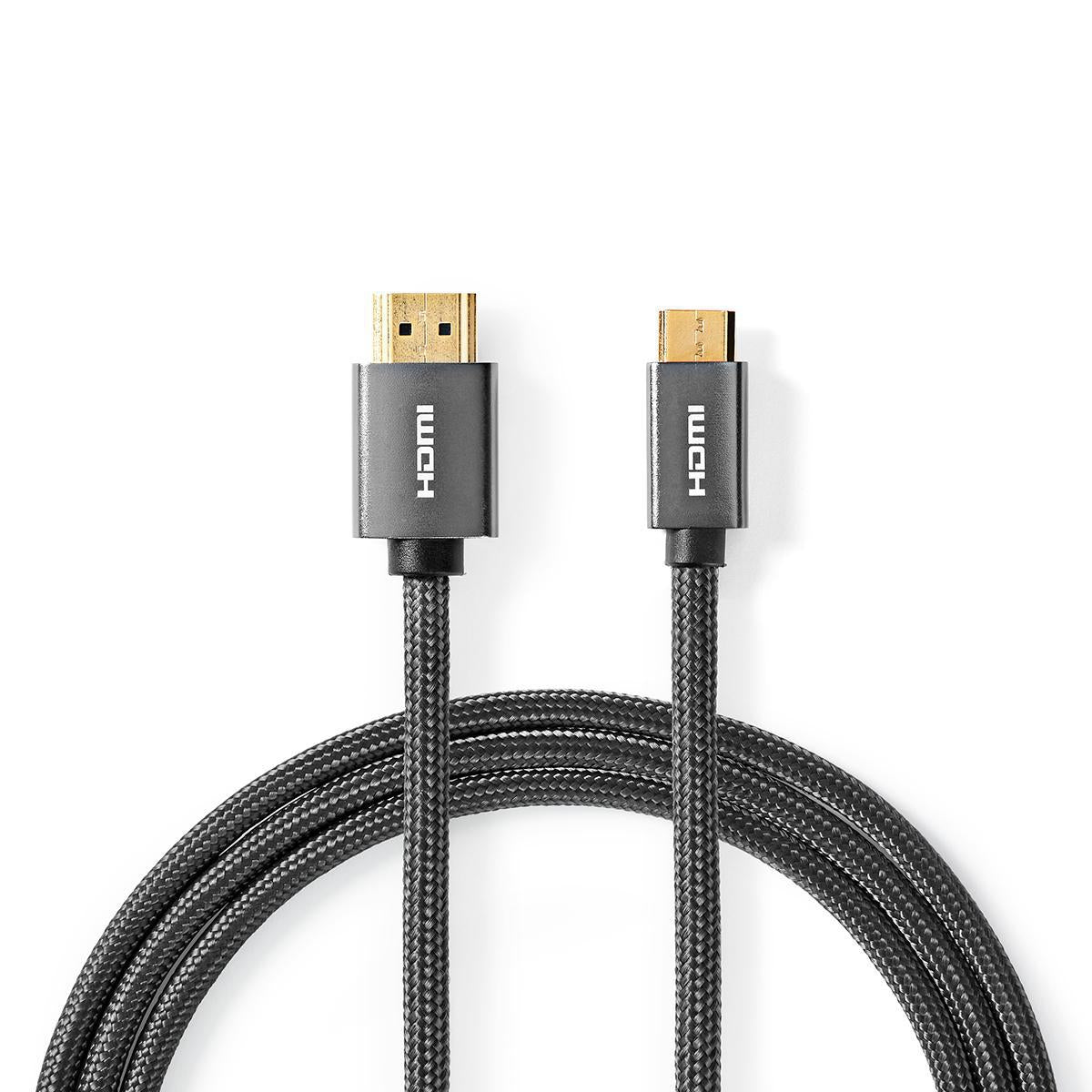 High Speed HDMI ™ cable with Ethernet | HDMI™ Connector | HDMI™ Mini connector | 4K@60Hz | 18 Gbps | 2.00 m | Round | Cotton | Anthracite / Gray With Metal | Carton with covered window