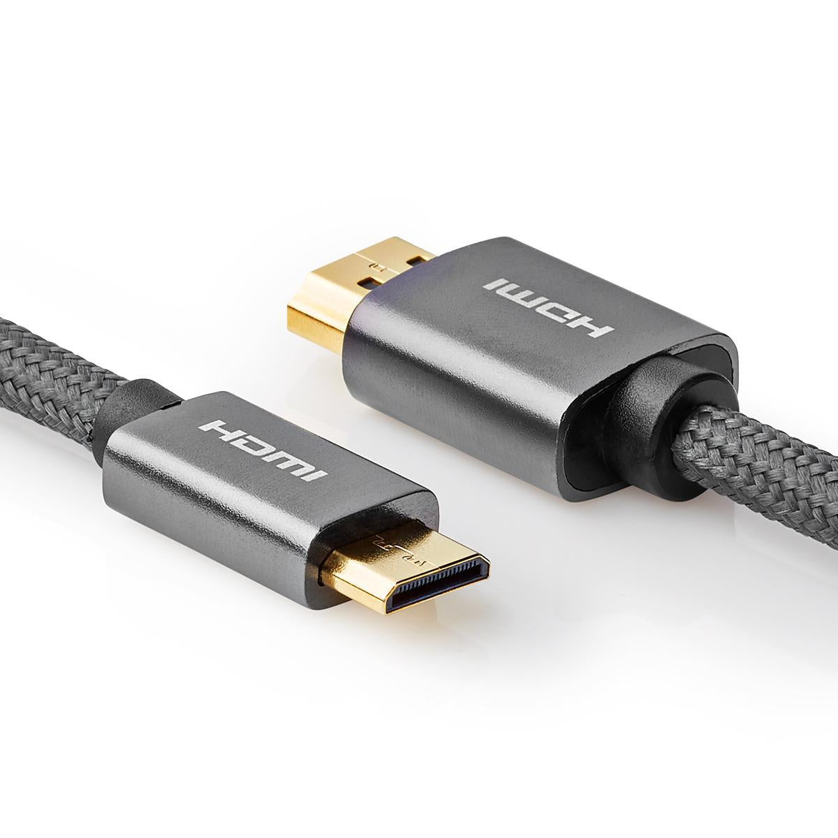High Speed HDMI ™ cable with Ethernet | HDMI™ Connector | HDMI™ Mini connector | 4K@60Hz | 18 Gbps | 2.00 m | Round | Cotton | Anthracite / Gray With Metal | Carton with covered window