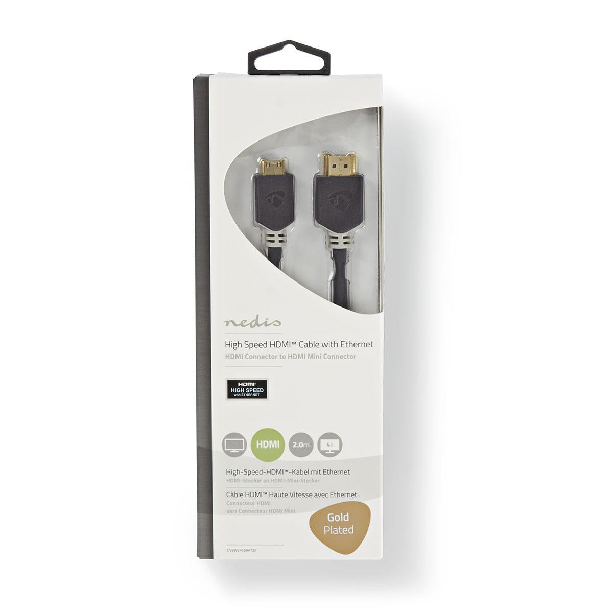 High Speed HDMI ™ cable with Ethernet | HDMI™ Connector | HDMI™ Mini connector | 4K@60Hz | 18 Gbps | 2.00 m | Round | PVC | Anthracite | Cardboard box with window