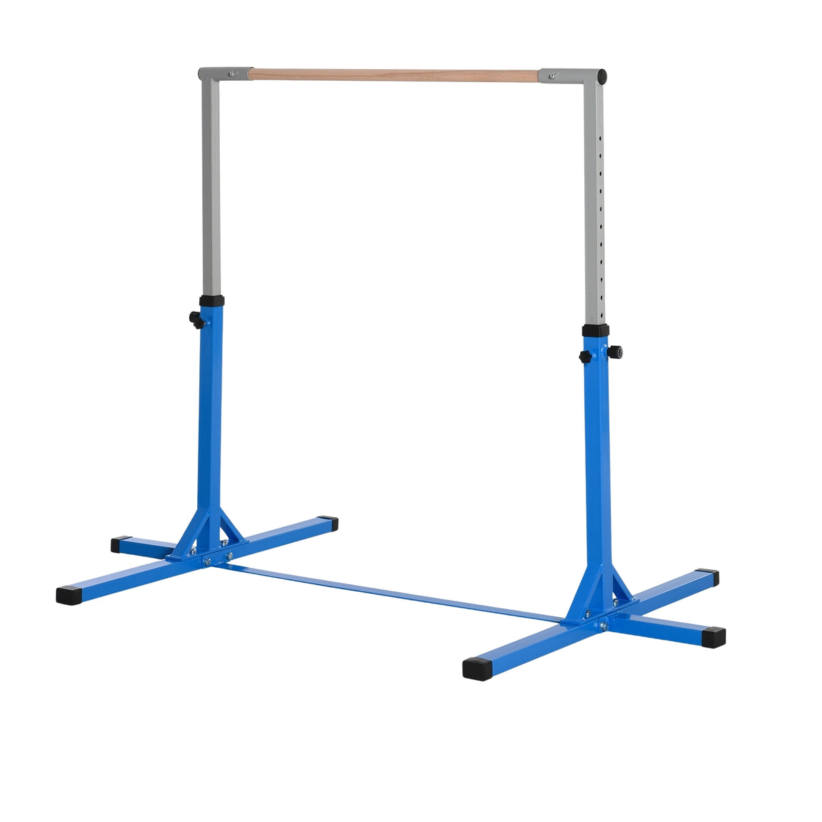 High bar, height-adjustable gymnastics bar, 13 levels, loadable up to 75 kg, made of steel and beech wood in blue for gymnastics and training