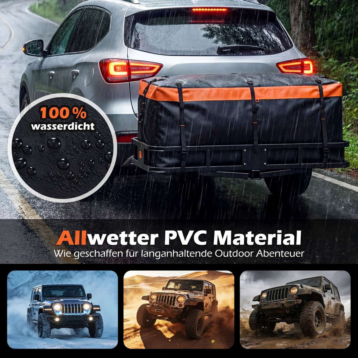Hitch Cargo Bag 255L, Waterproof PVC, Foldable, Reinforced Straps