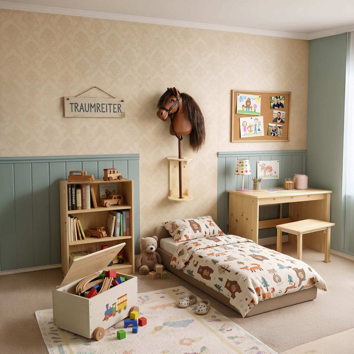 Hobby Horse Wall Hook, Pine Wood Space-Saving Holder