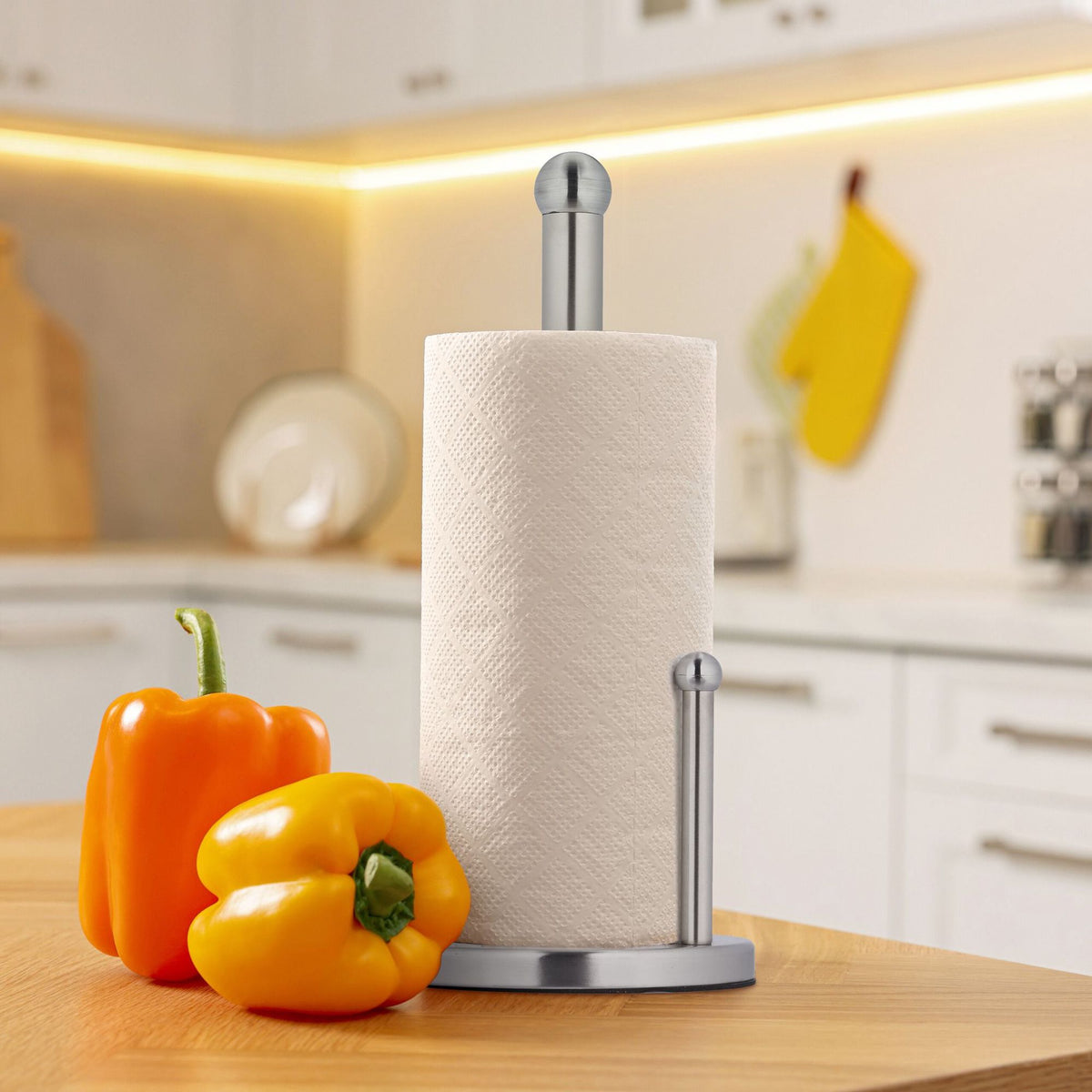 Holder for household paper in stainless steel