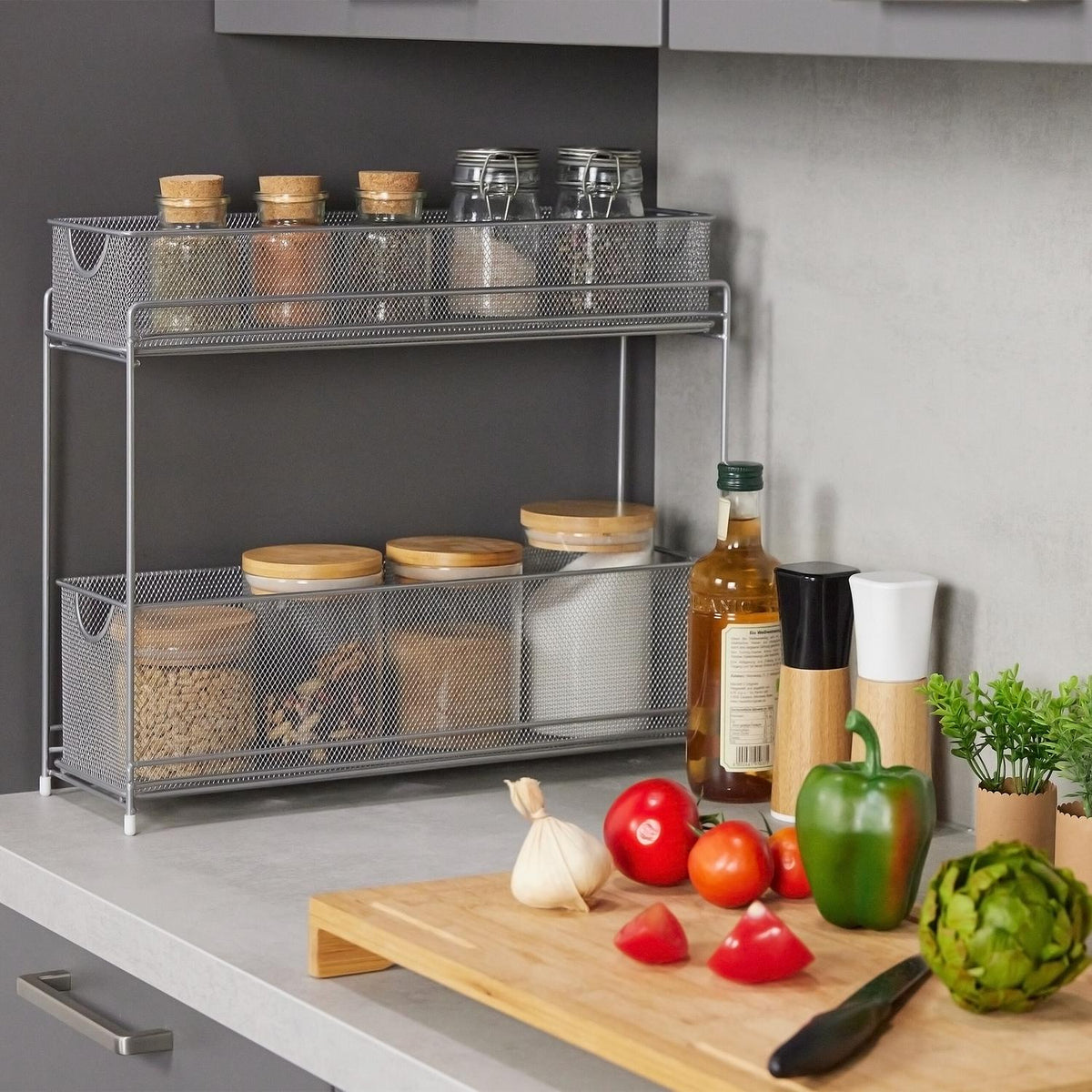 Holder for kitchen cabinets in metal